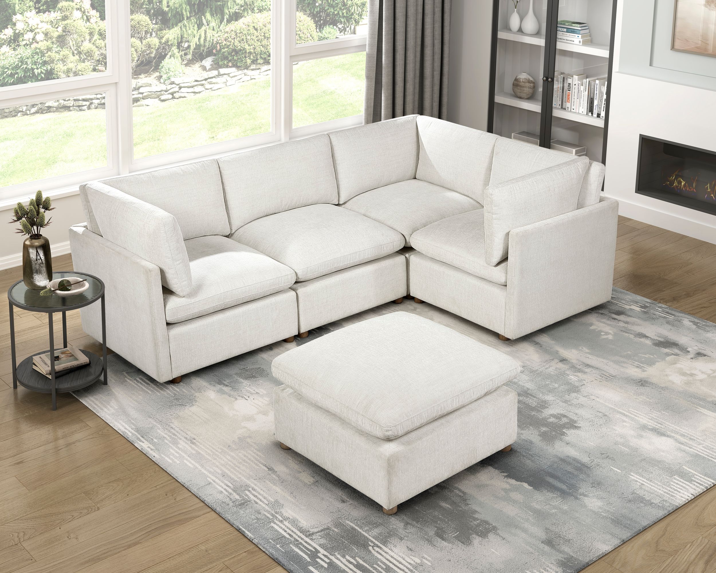 8338 U-Shaped Fabric 6-Piece Modular Sectional with Ottomans