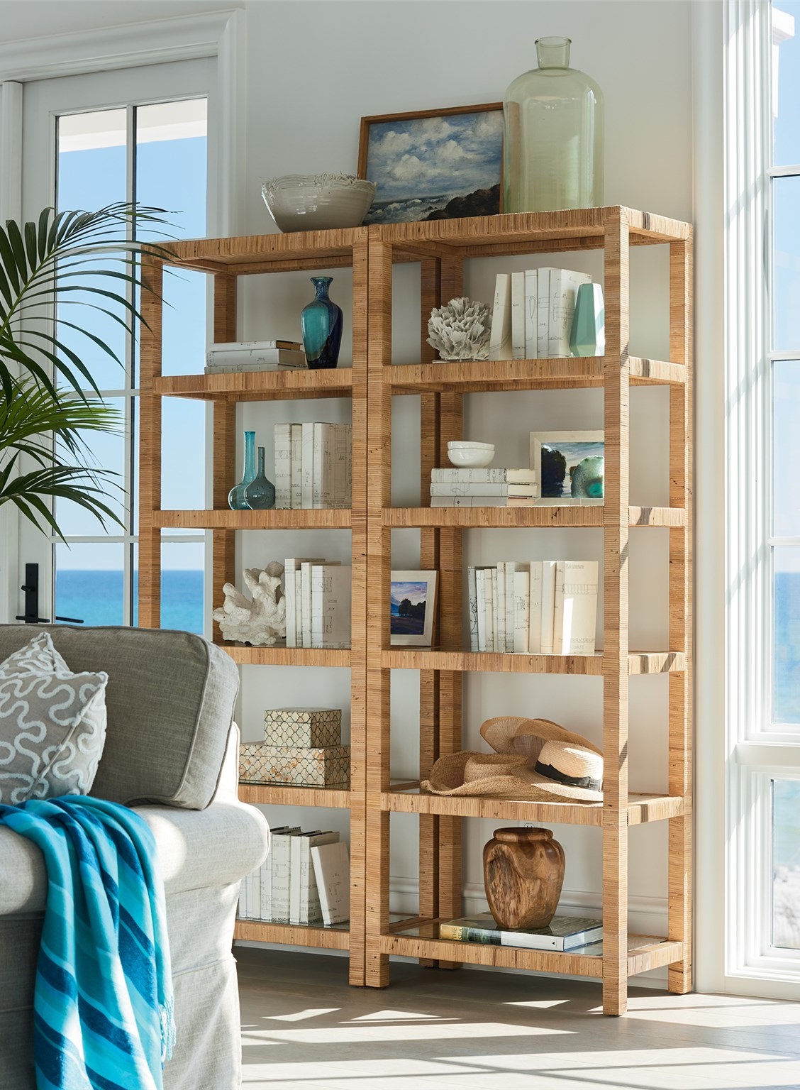 Long Key Etagere Rattan/Glass Shelf