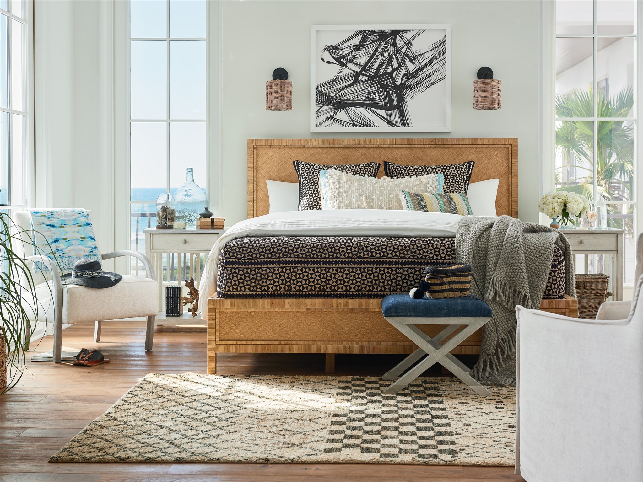 Long Key Rattan Panel Bed