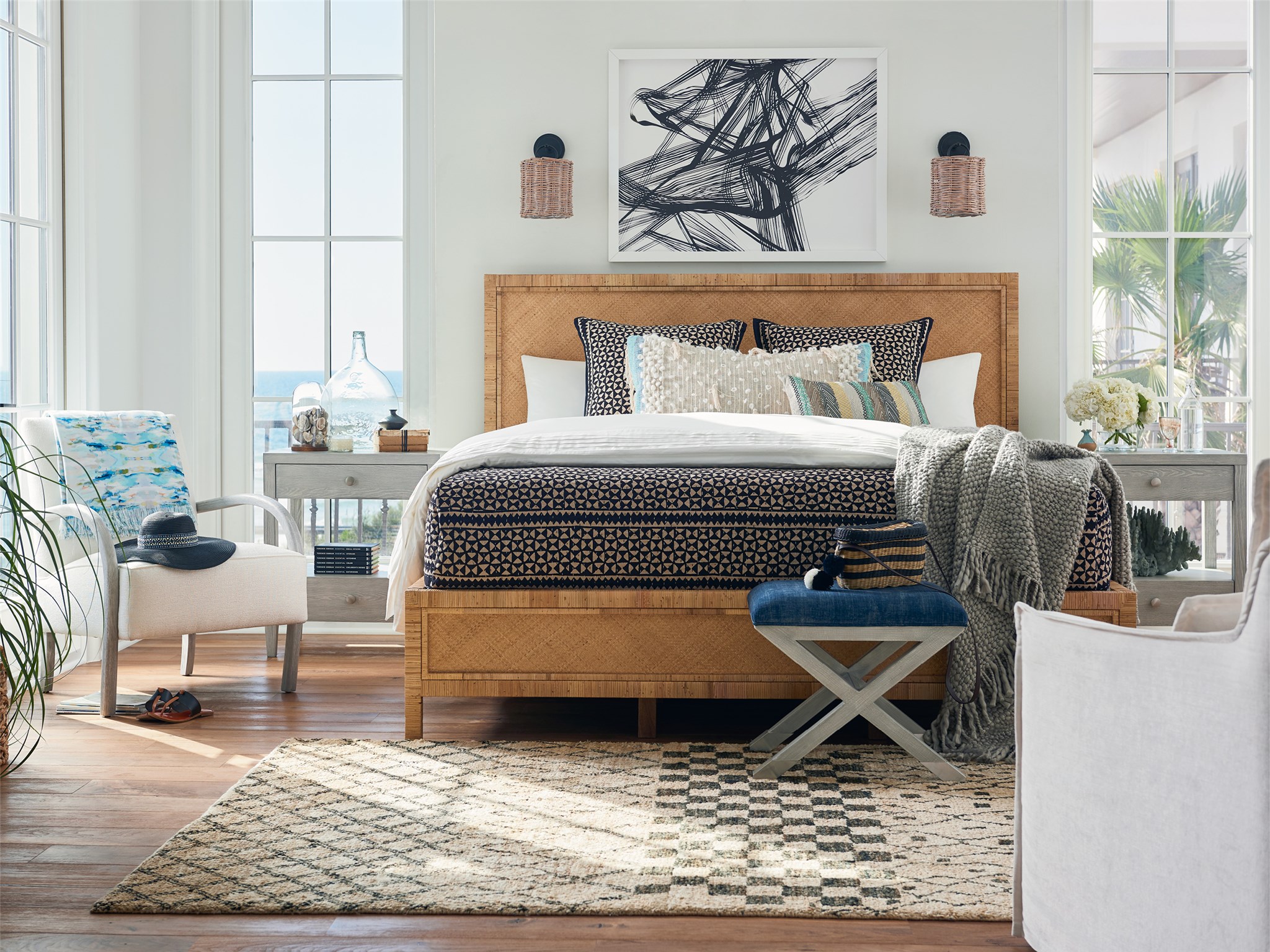 Long Key Rattan Panel Bed