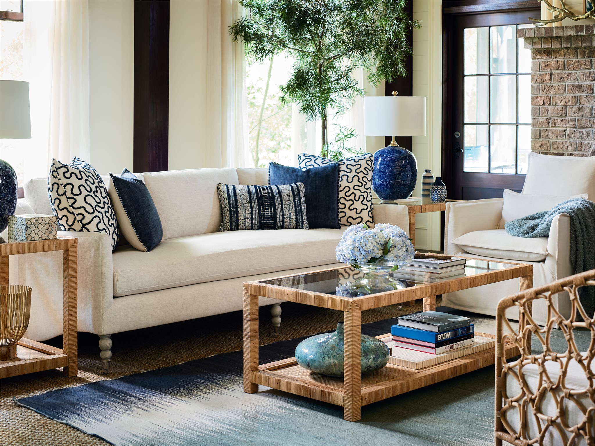 Long Key Rattan/Glass Rectangular Coffee Table
