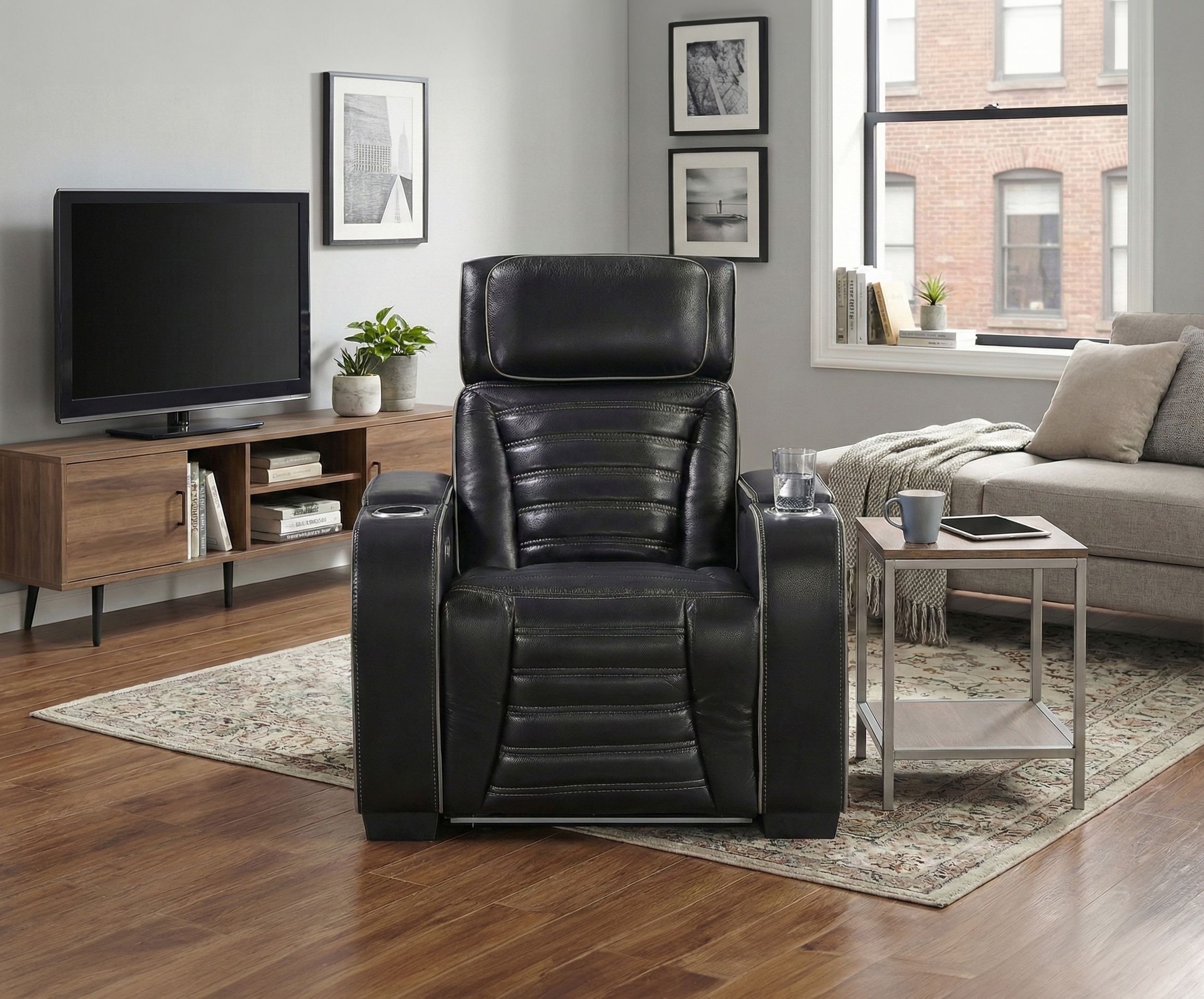 Cyber Leather Power Reclining Chair with LED Lighting & Air Massage