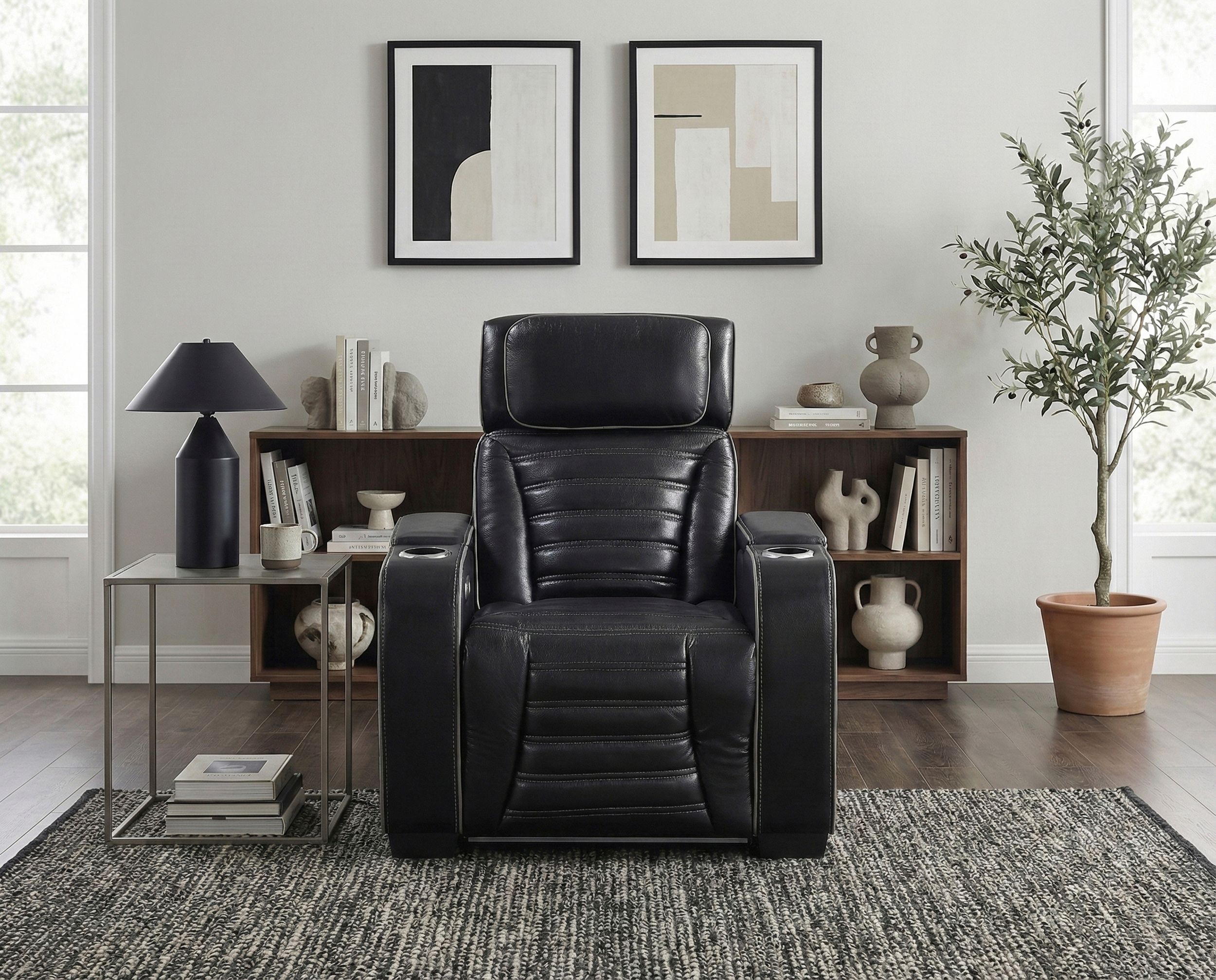 Cyber Leather Power Reclining Chair with LED Lighting & Air Massage