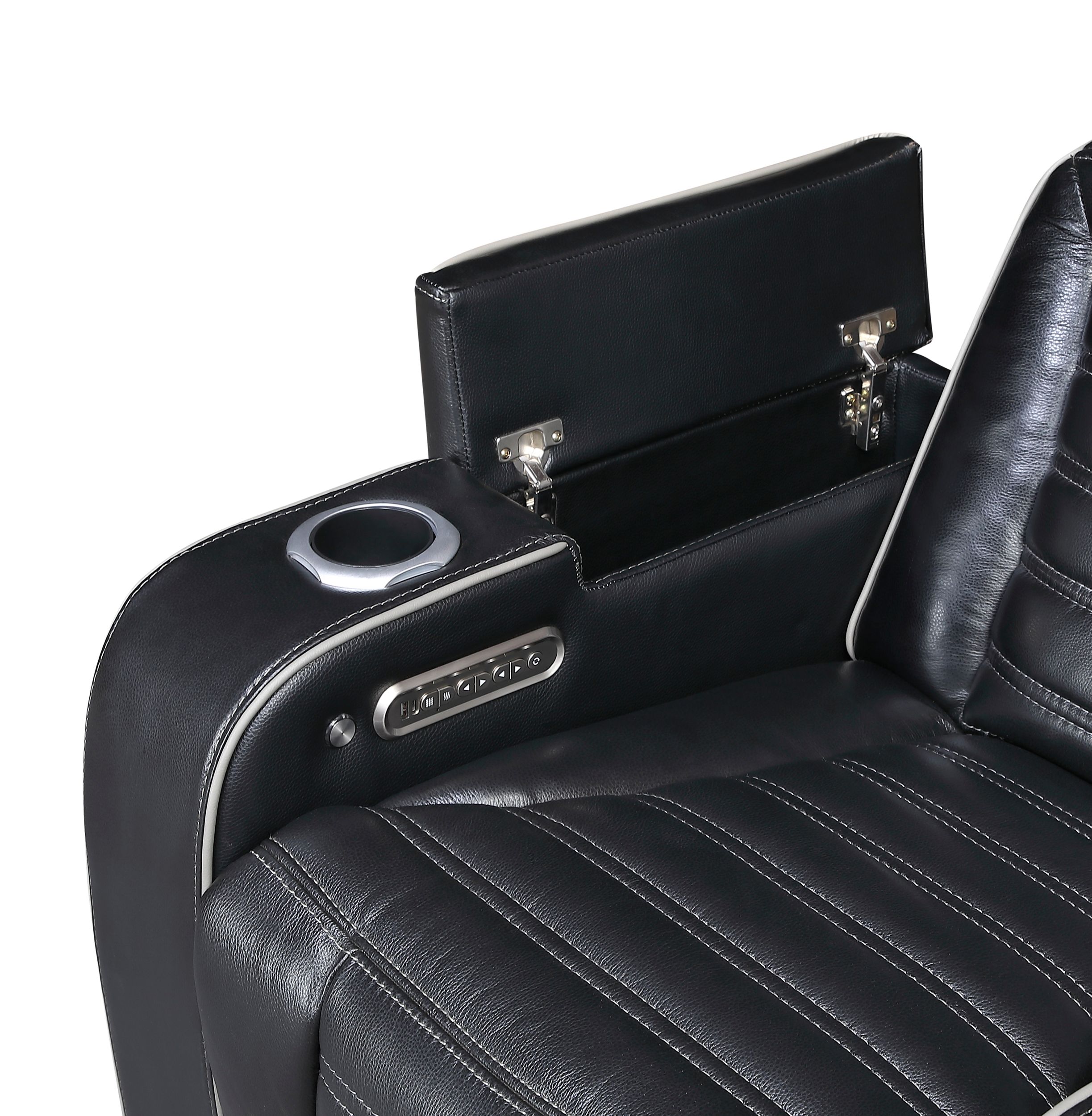 Cyber Leather Power Double Reclining Sofa with LED Lighting & Air Massage