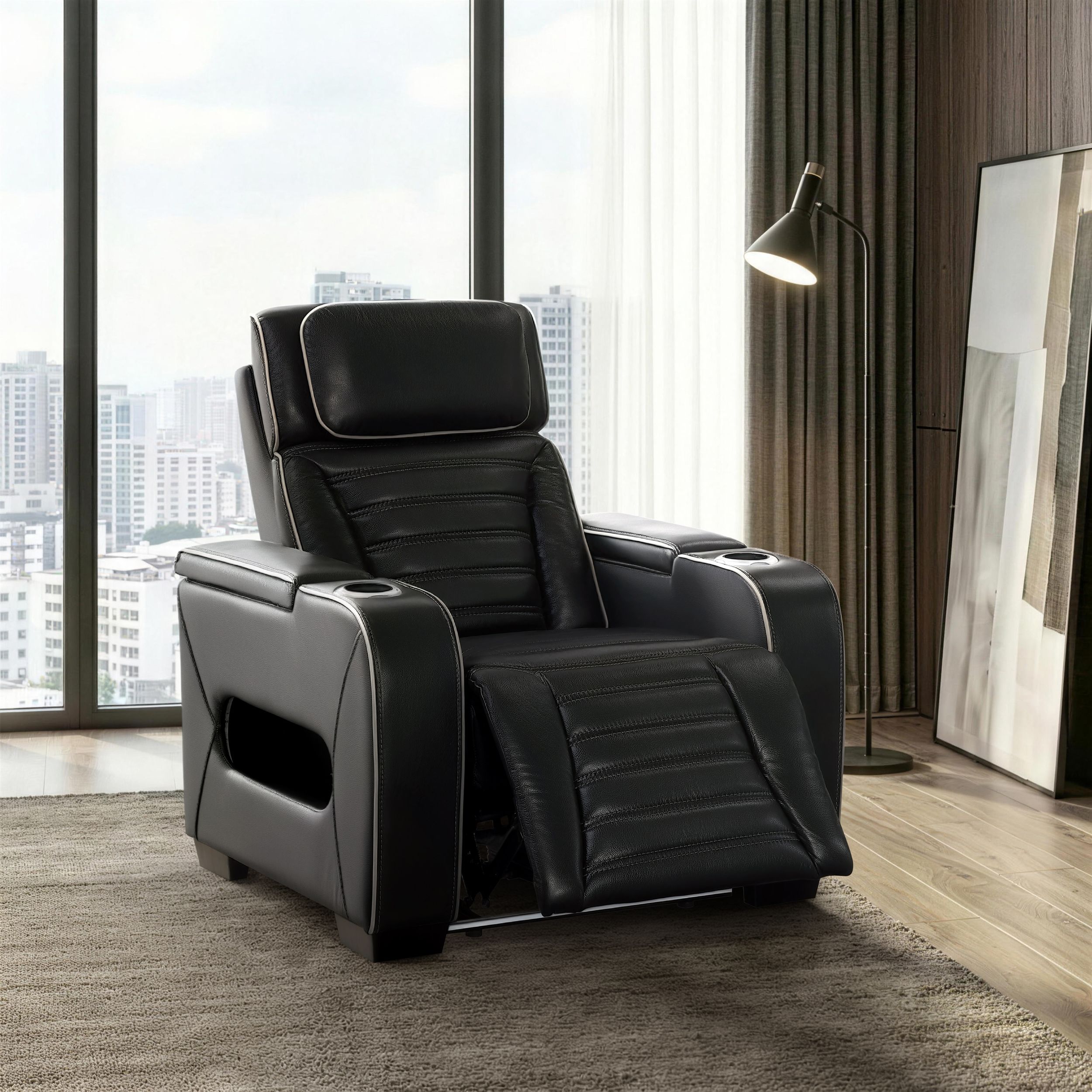 Cyber Leather Power Reclining Chair with LED Lighting & Air Massage