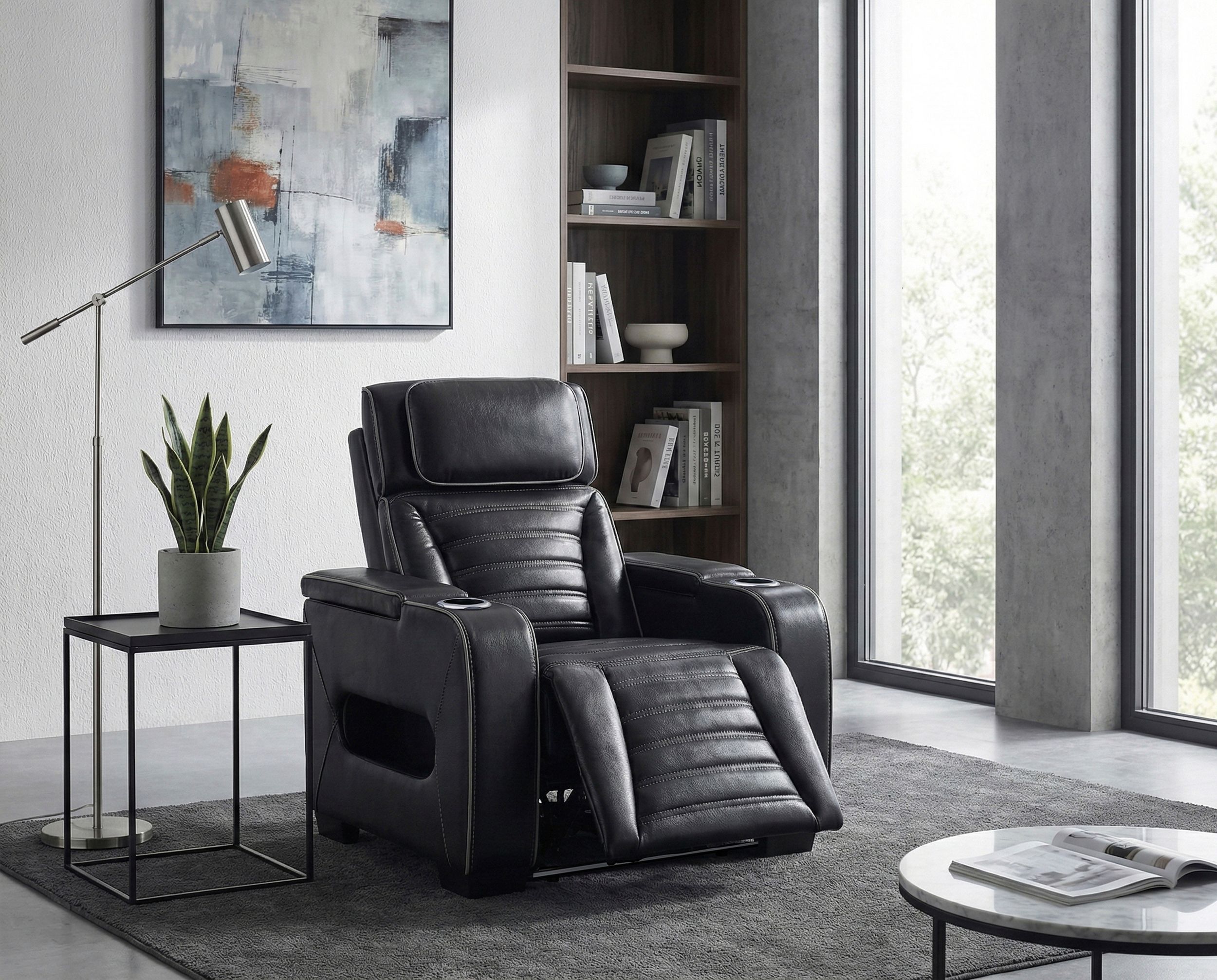 Cyber Leather Power Reclining Chair with LED Lighting & Air Massage