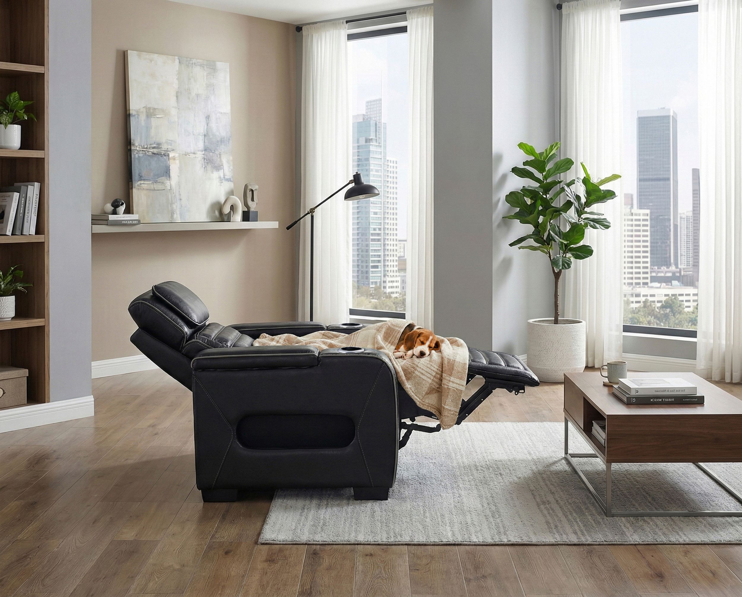Cyber Leather Power Reclining Chair with LED Lighting & Air Massage