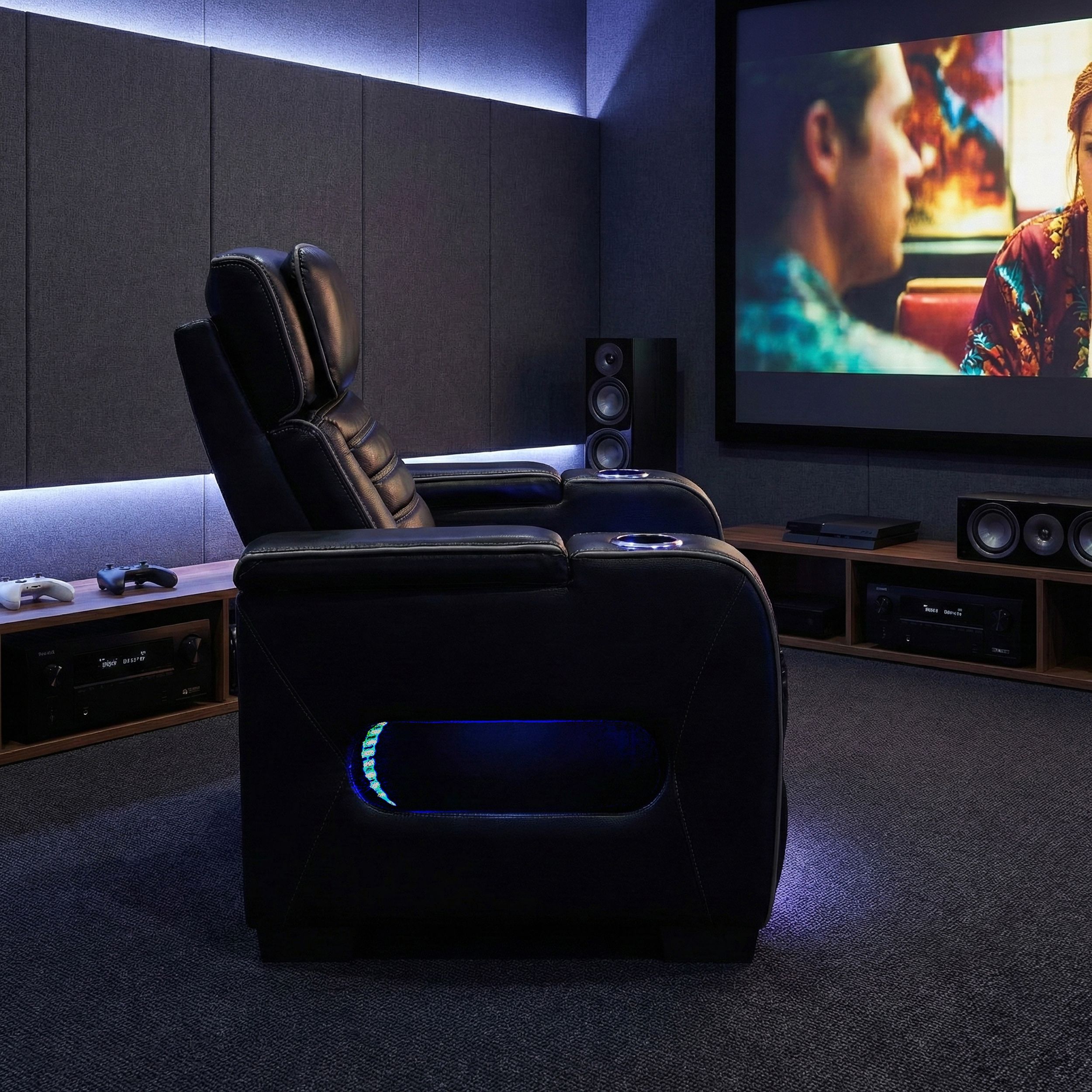 Cyber Leather Power Reclining Chair with LED Lighting & Air Massage