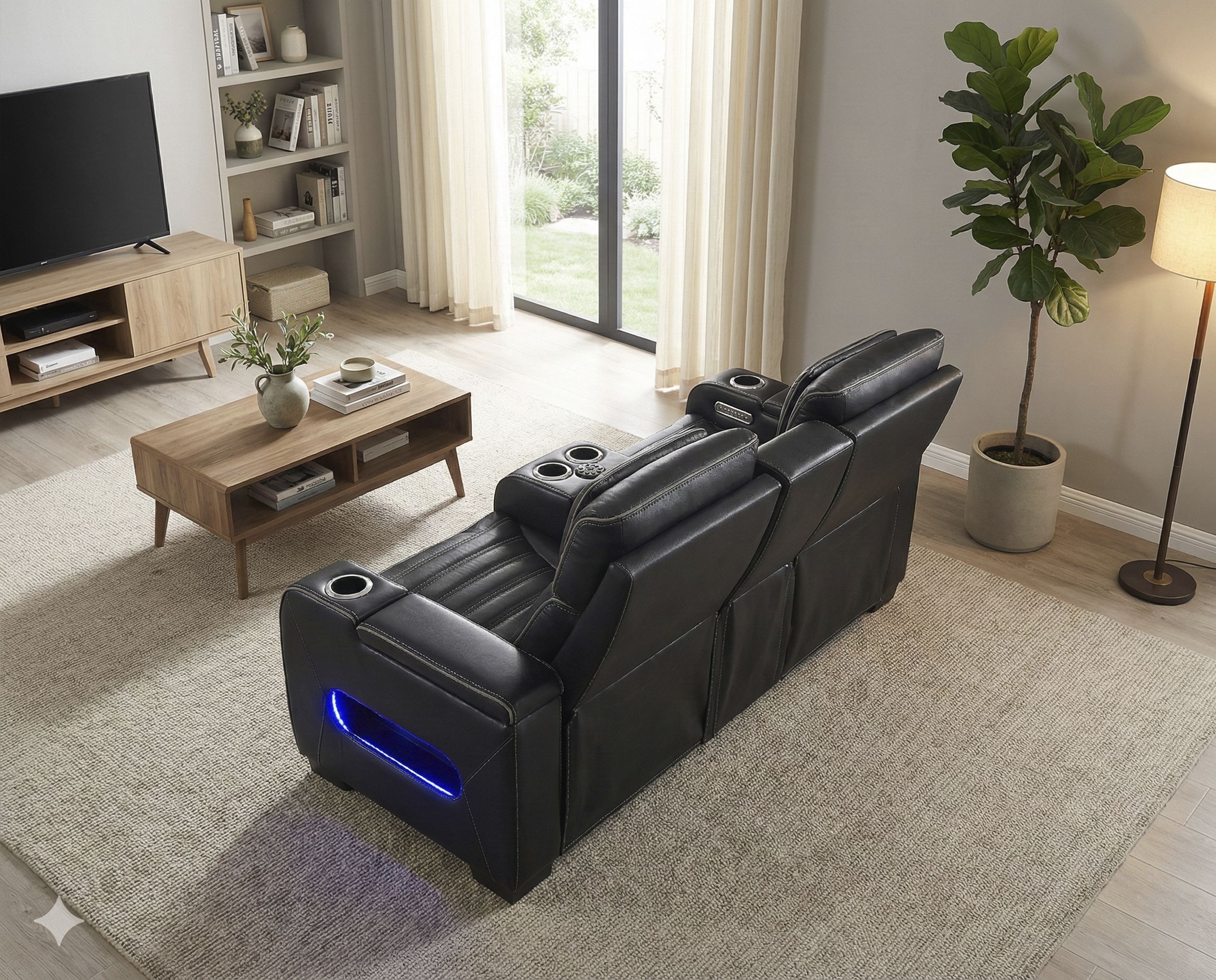 Cyber Leather Power Double Reclining Living Room Set with LED Lighting & Air Massage