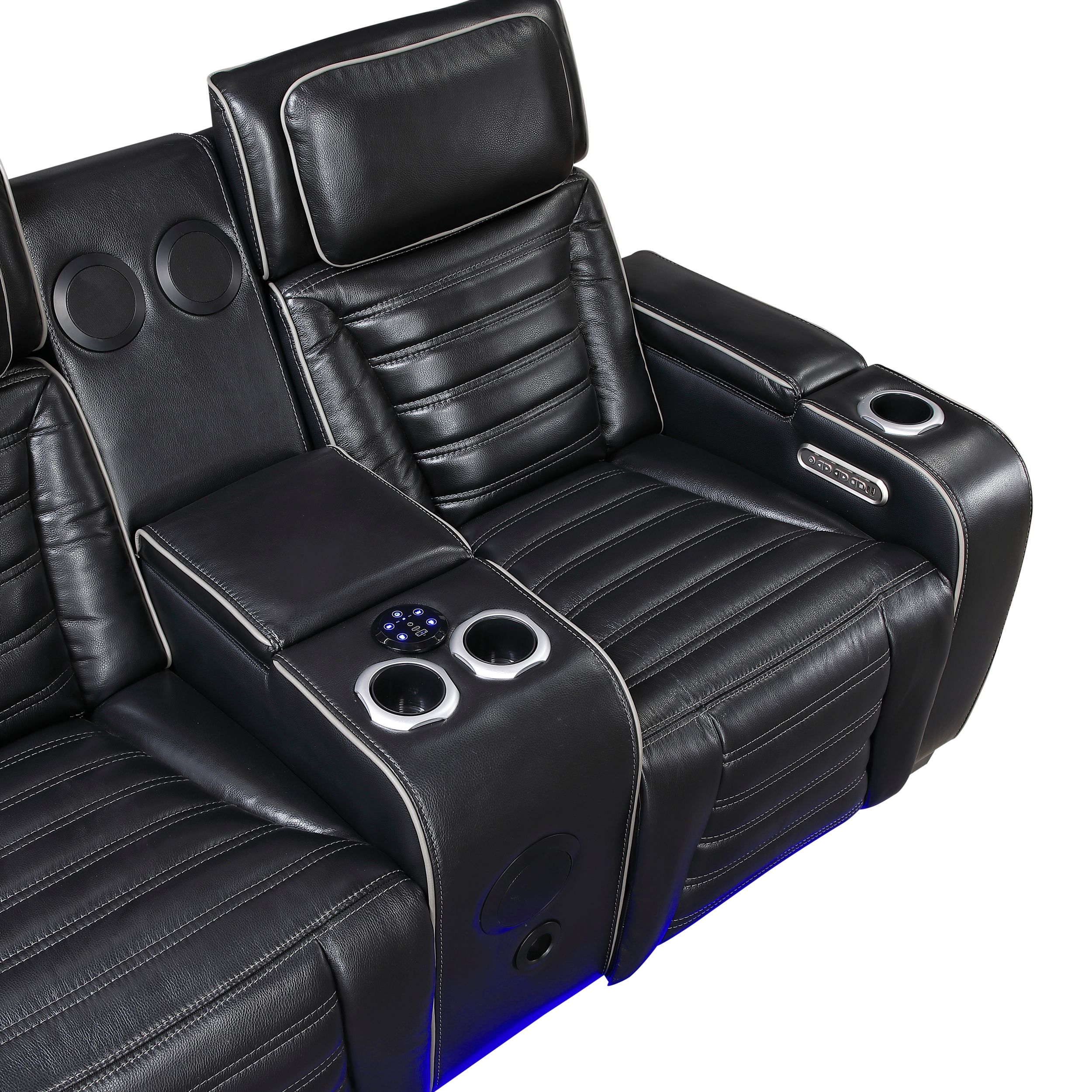 Cyber Leather Power Double Reclining Living Room Set with LED Lighting & Air Massage