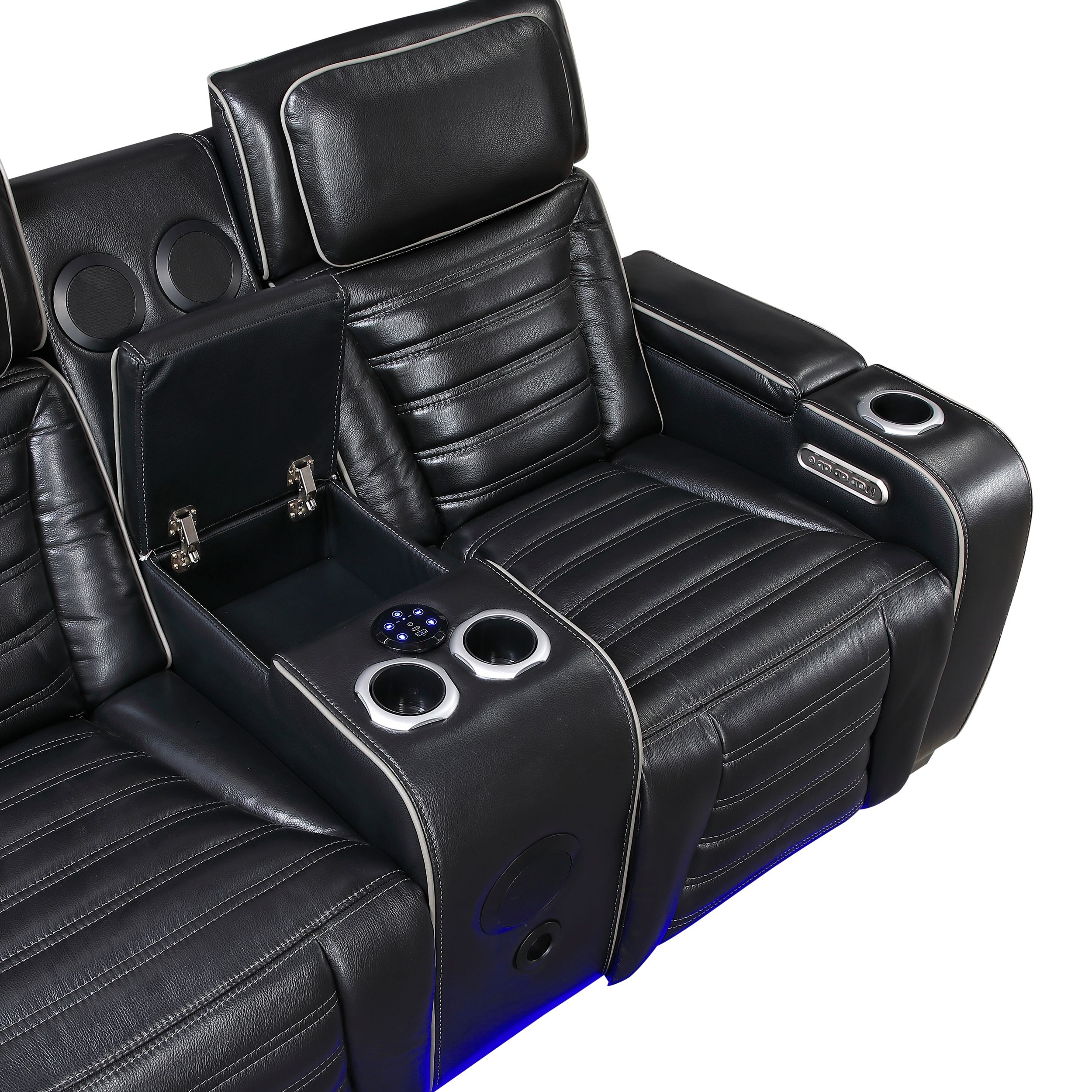 Cyber Leather Power Double Reclining Living Room Set with LED Lighting & Air Massage