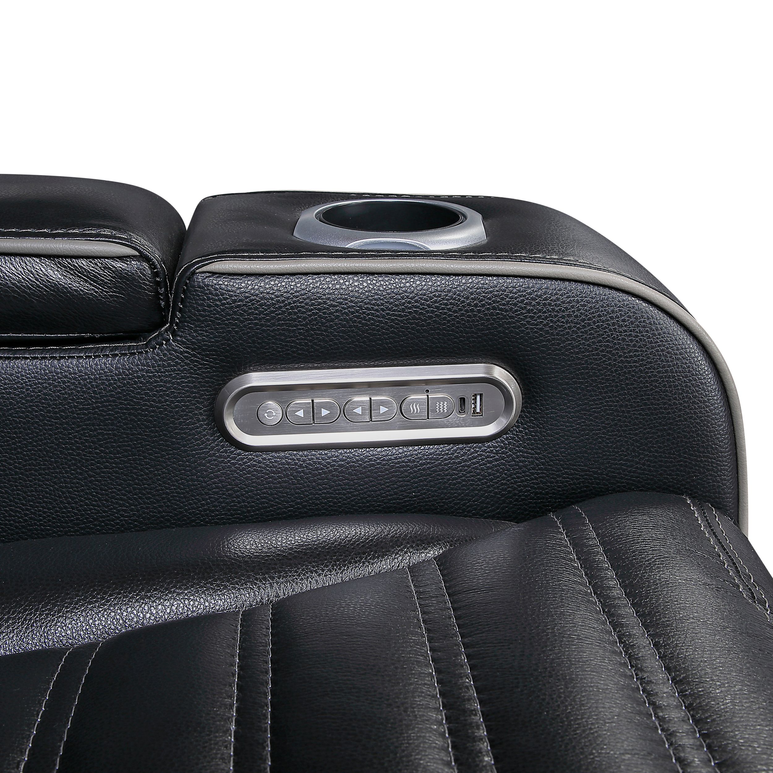 Cyber Leather Power Double Reclining Sofa with LED Lighting & Air Massage