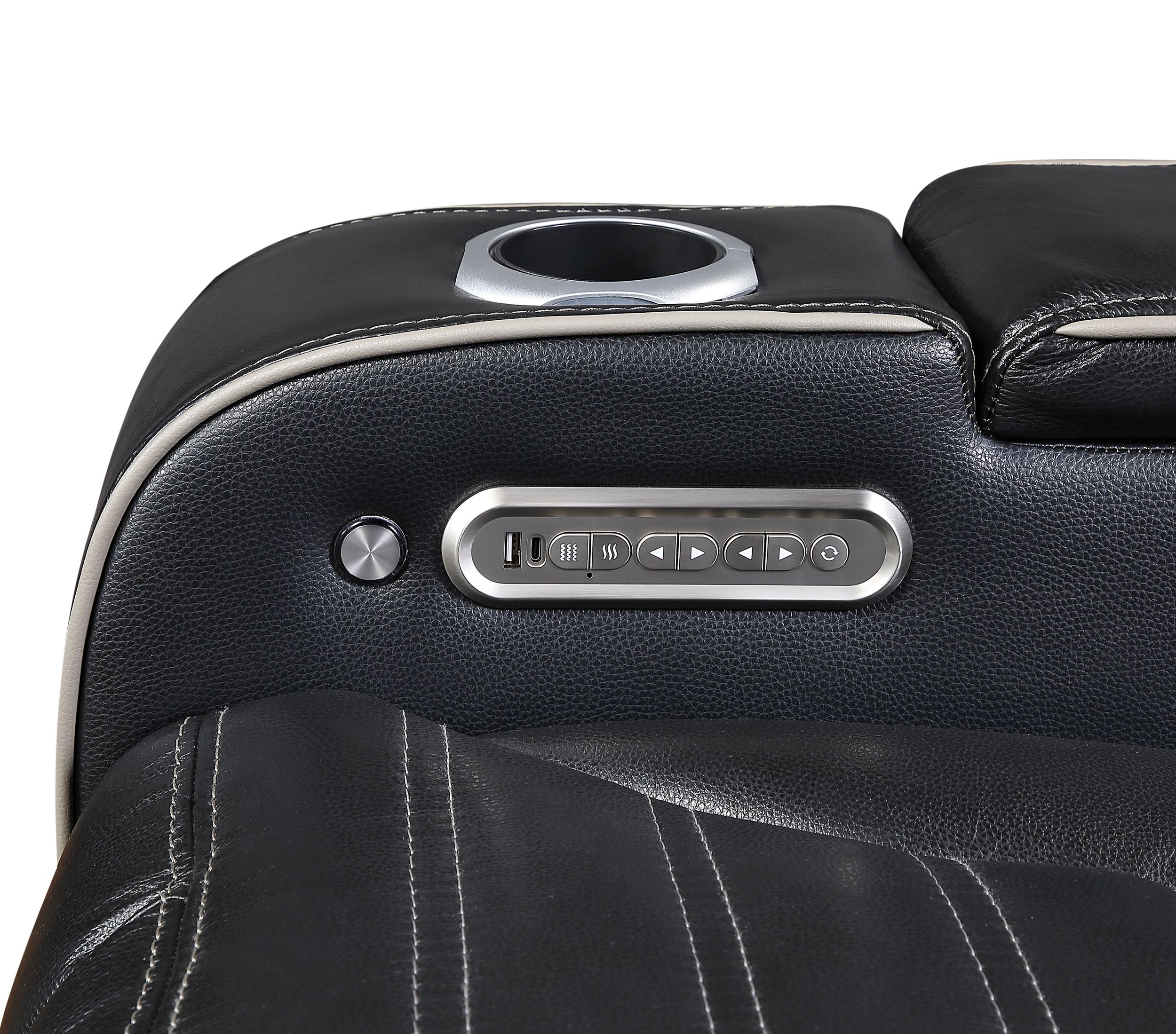 Cyber Leather Power Double Reclining Sofa with LED Lighting & Air Massage