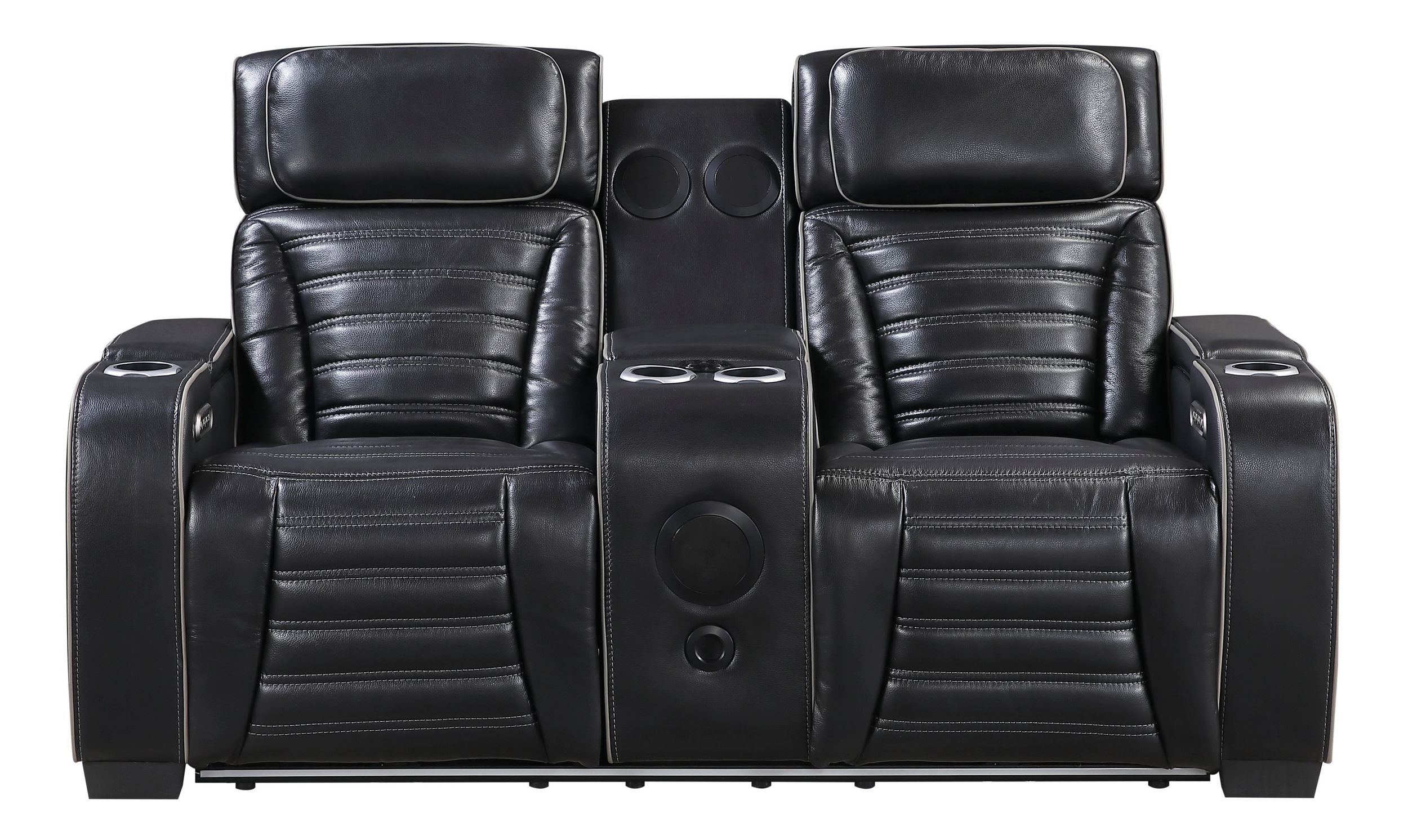 Cyber Leather Power Double Reclining Living Room Set with LED Lighting & Air Massage