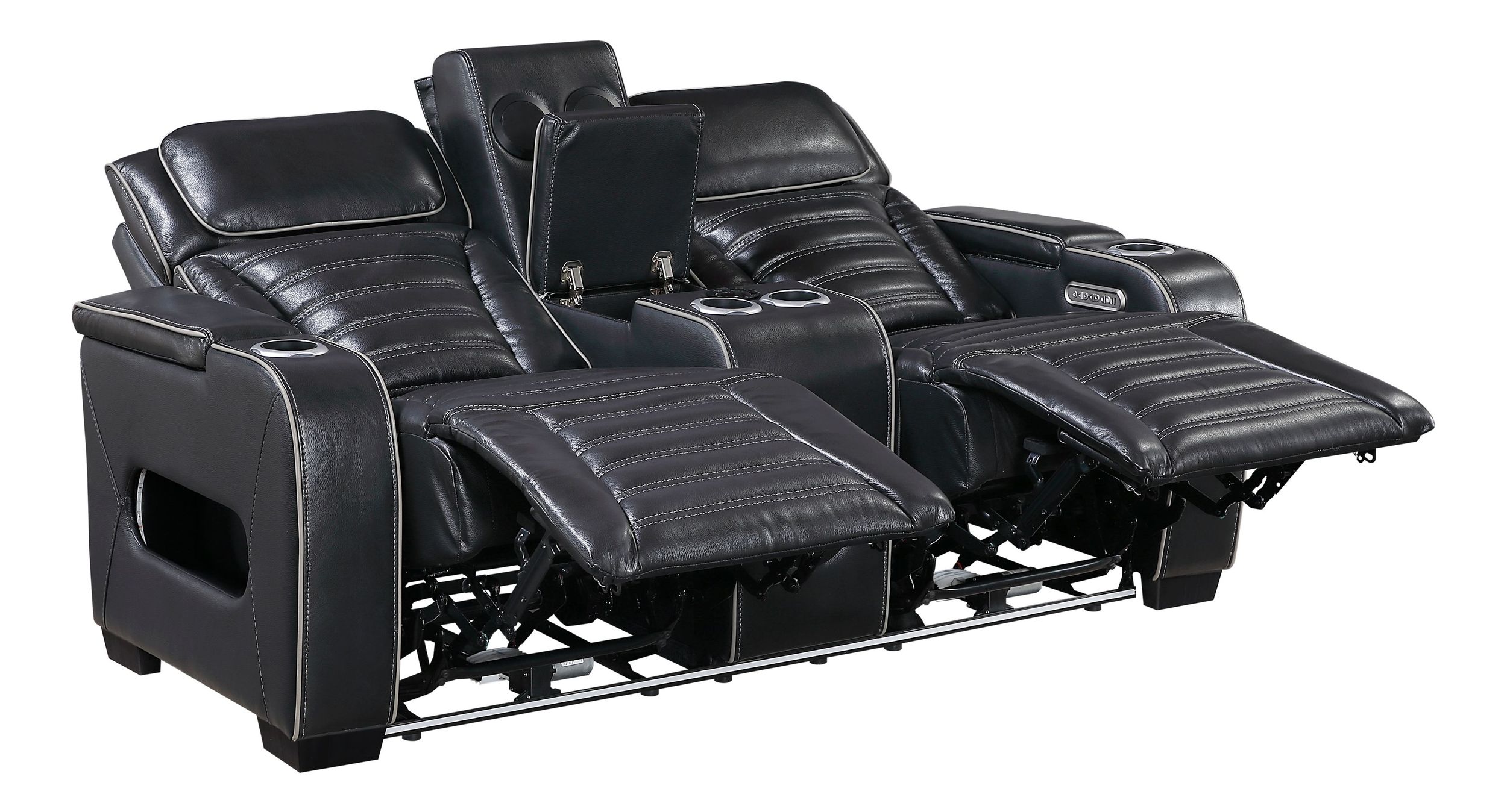 Cyber Leather Power Double Reclining Living Room Set with LED Lighting & Air Massage