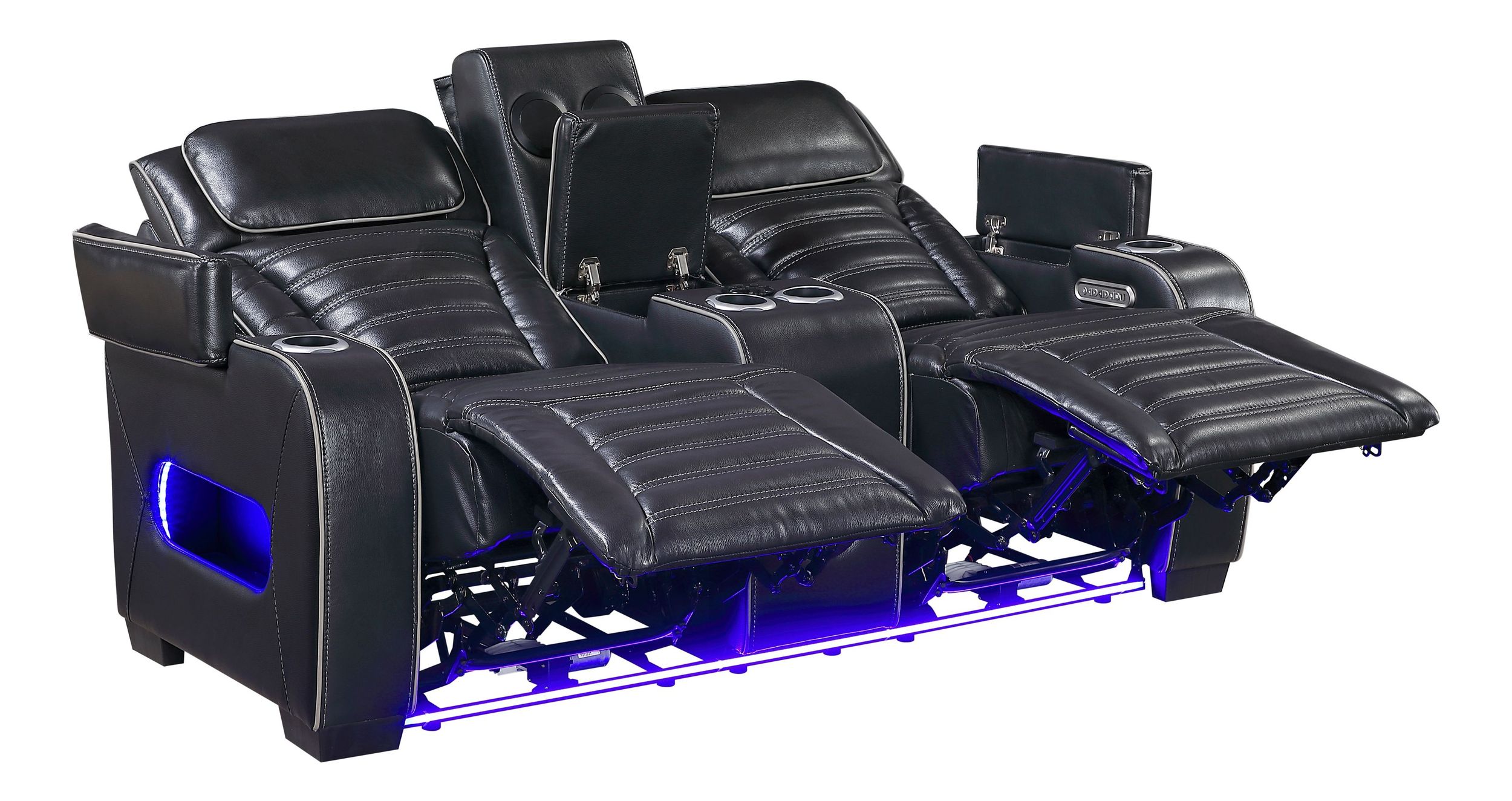 Cyber Leather Power Double Reclining Living Room Set with LED Lighting & Air Massage