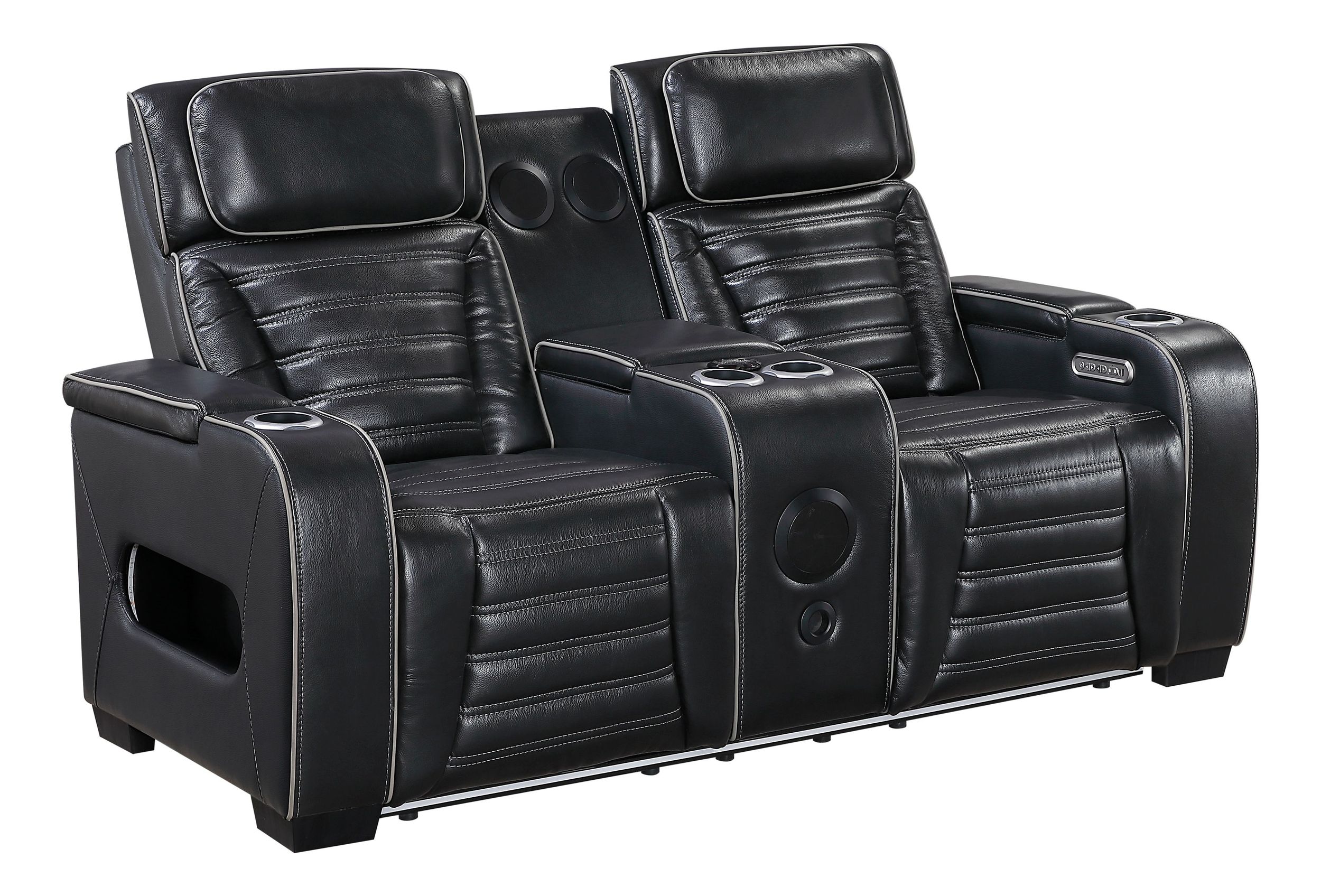 Cyber Leather Power Double Reclining Living Room Set with LED Lighting & Air Massage
