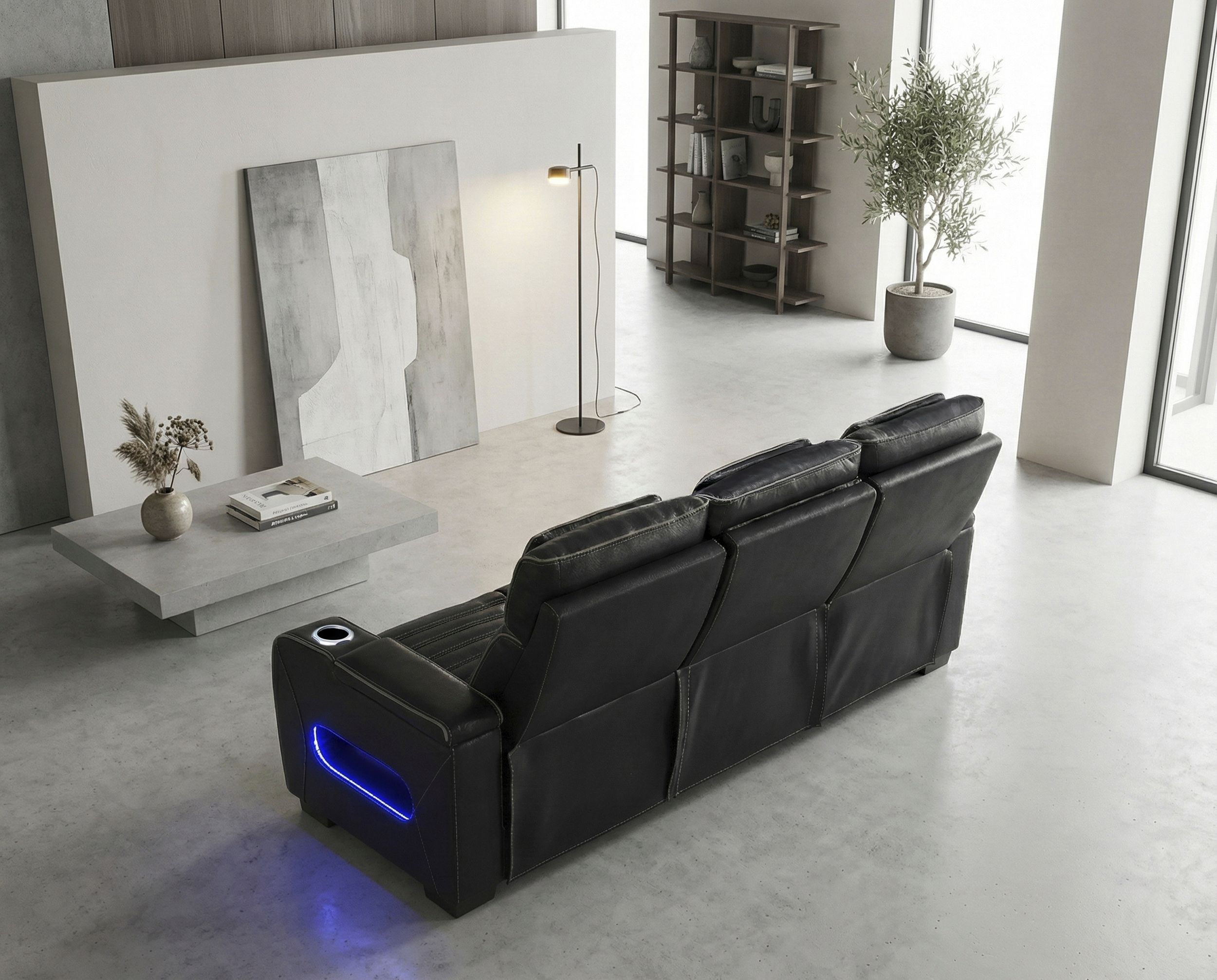 Cyber Leather Power Double Reclining Sofa with LED Lighting & Air Massage
