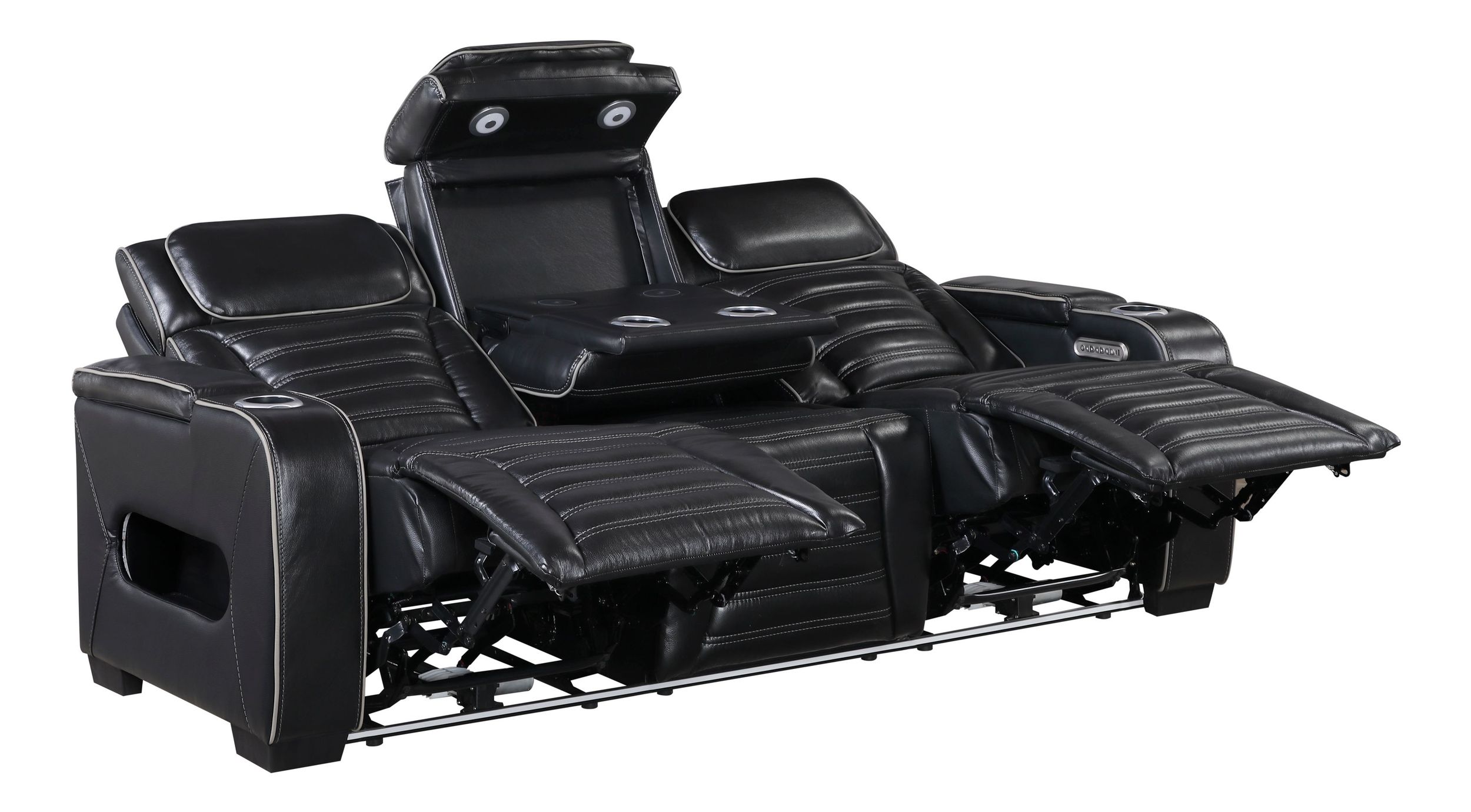 Cyber Leather Power Double Reclining Sofa with LED Lighting & Air Massage