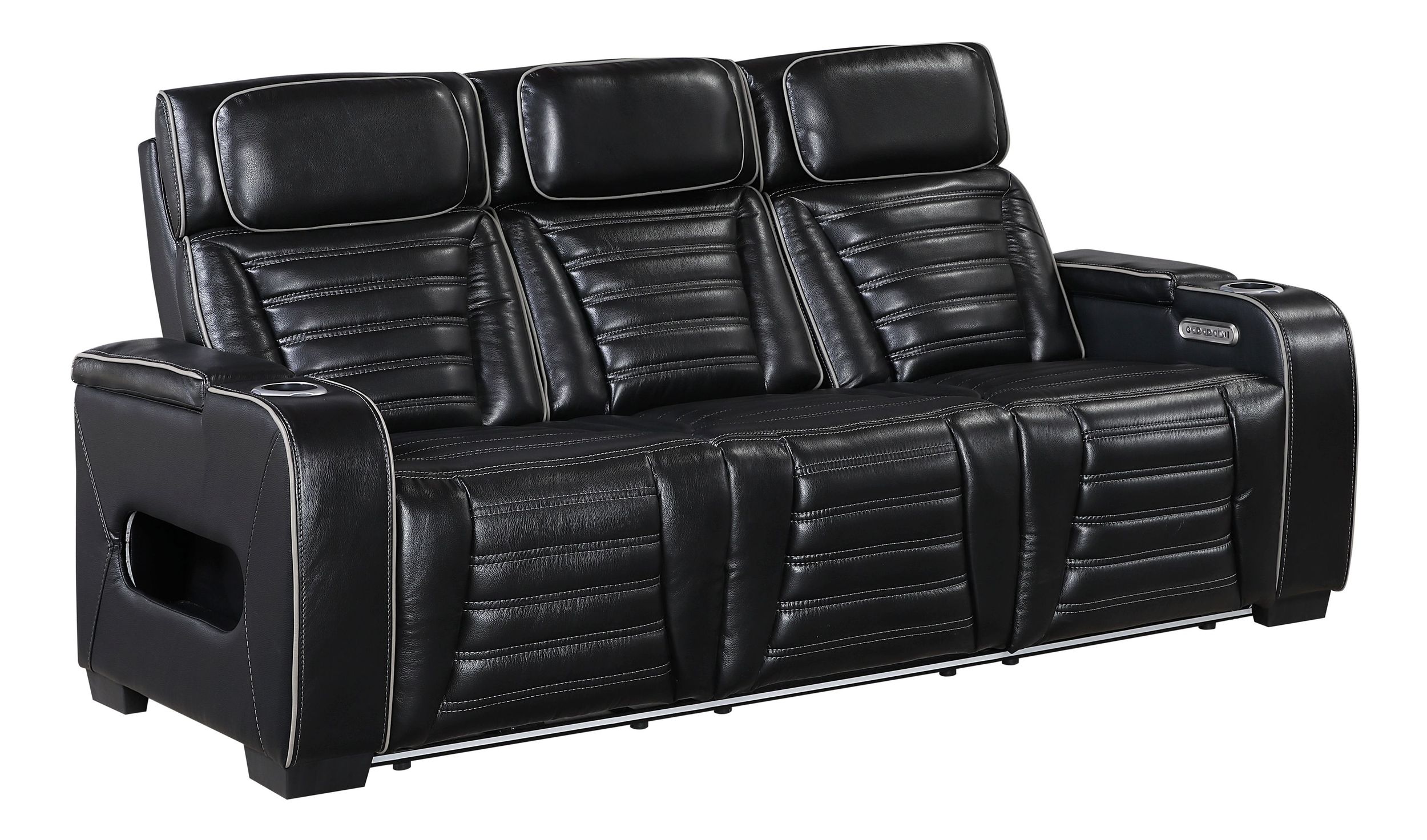 Cyber Leather Power Double Reclining Sofa with LED Lighting & Air Massage