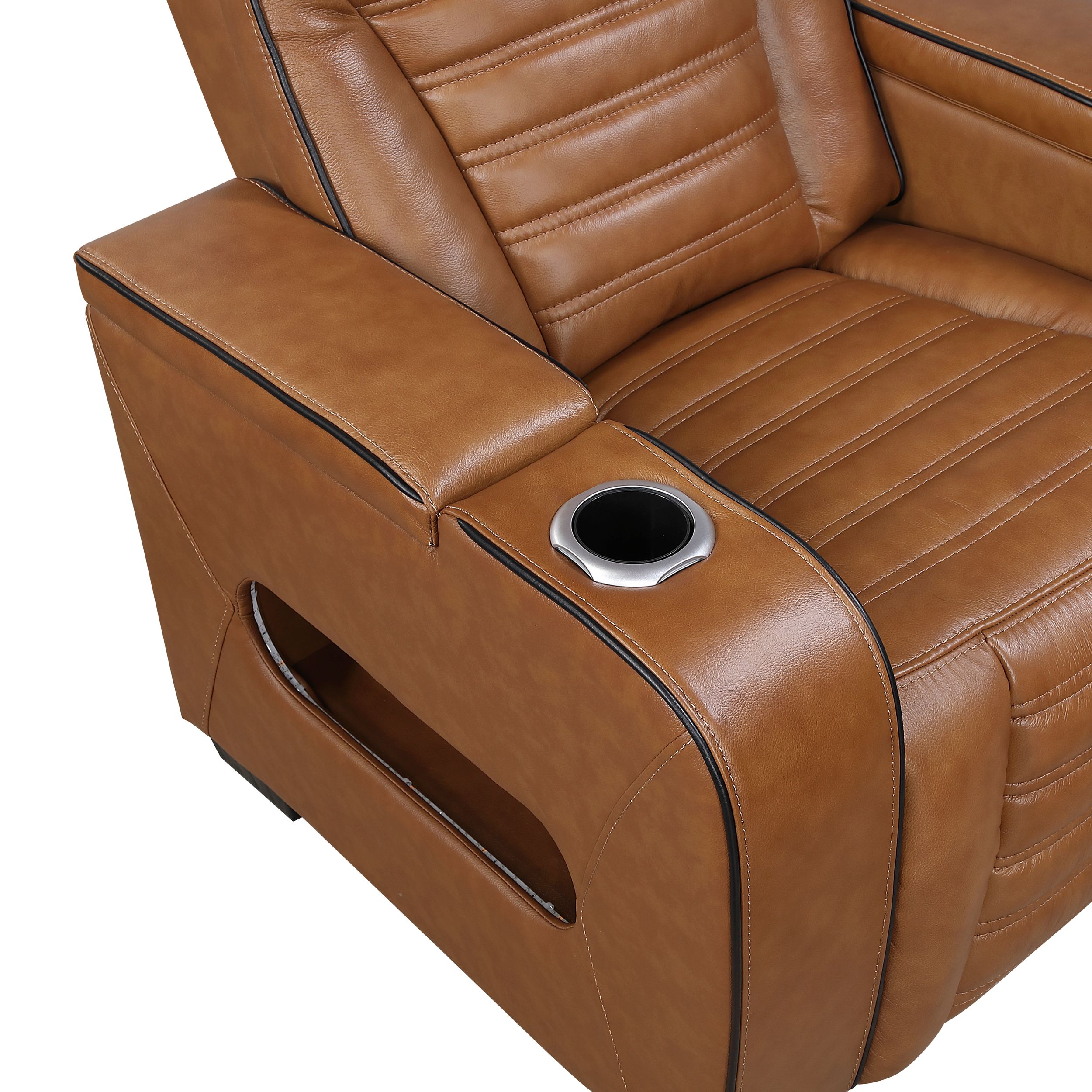Cyber Leather Power Double Reclining Sofa with LED Lighting & Air Massage