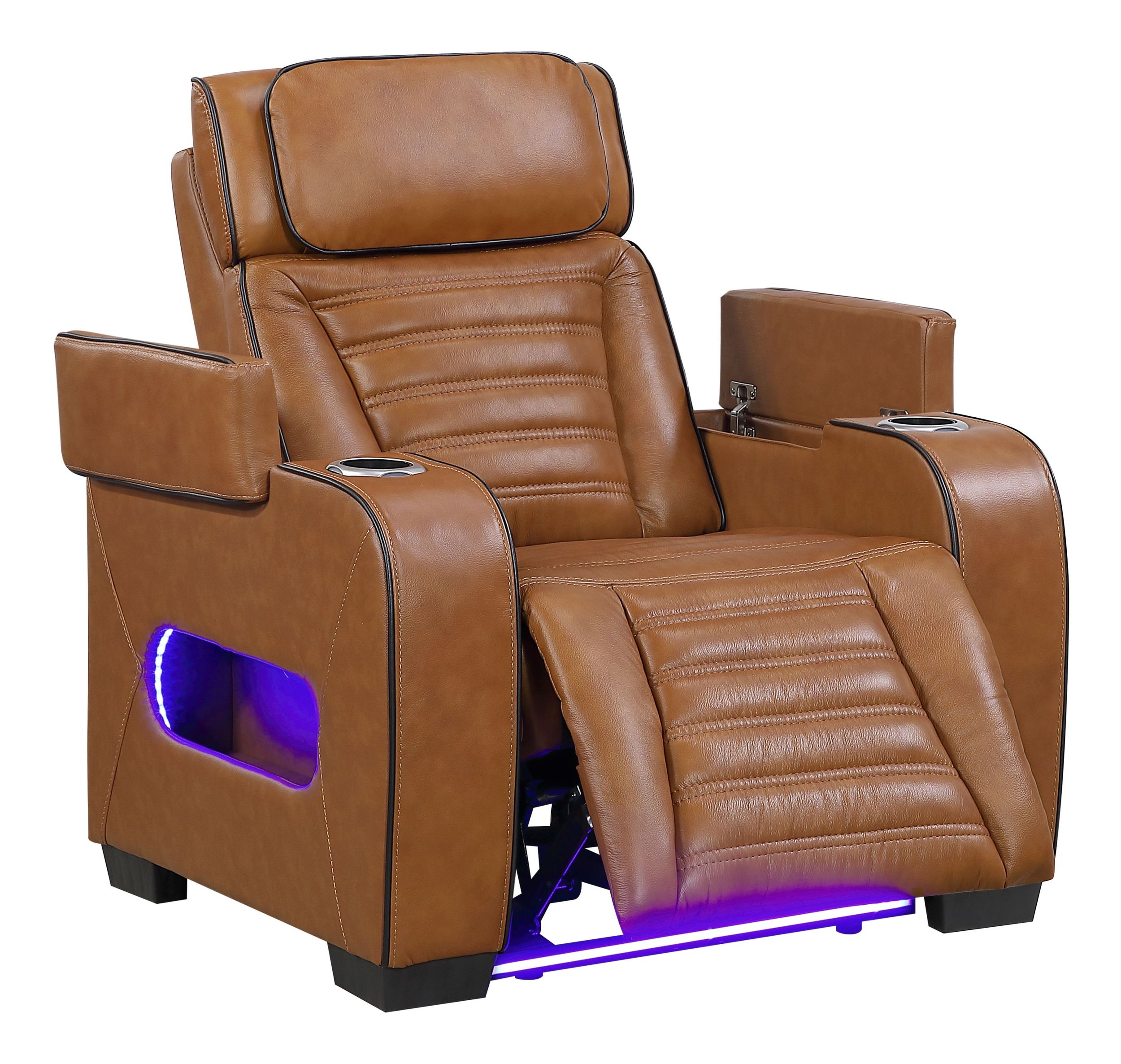 Cyber Leather Power Reclining Chair with LED Lighting & Air Massage