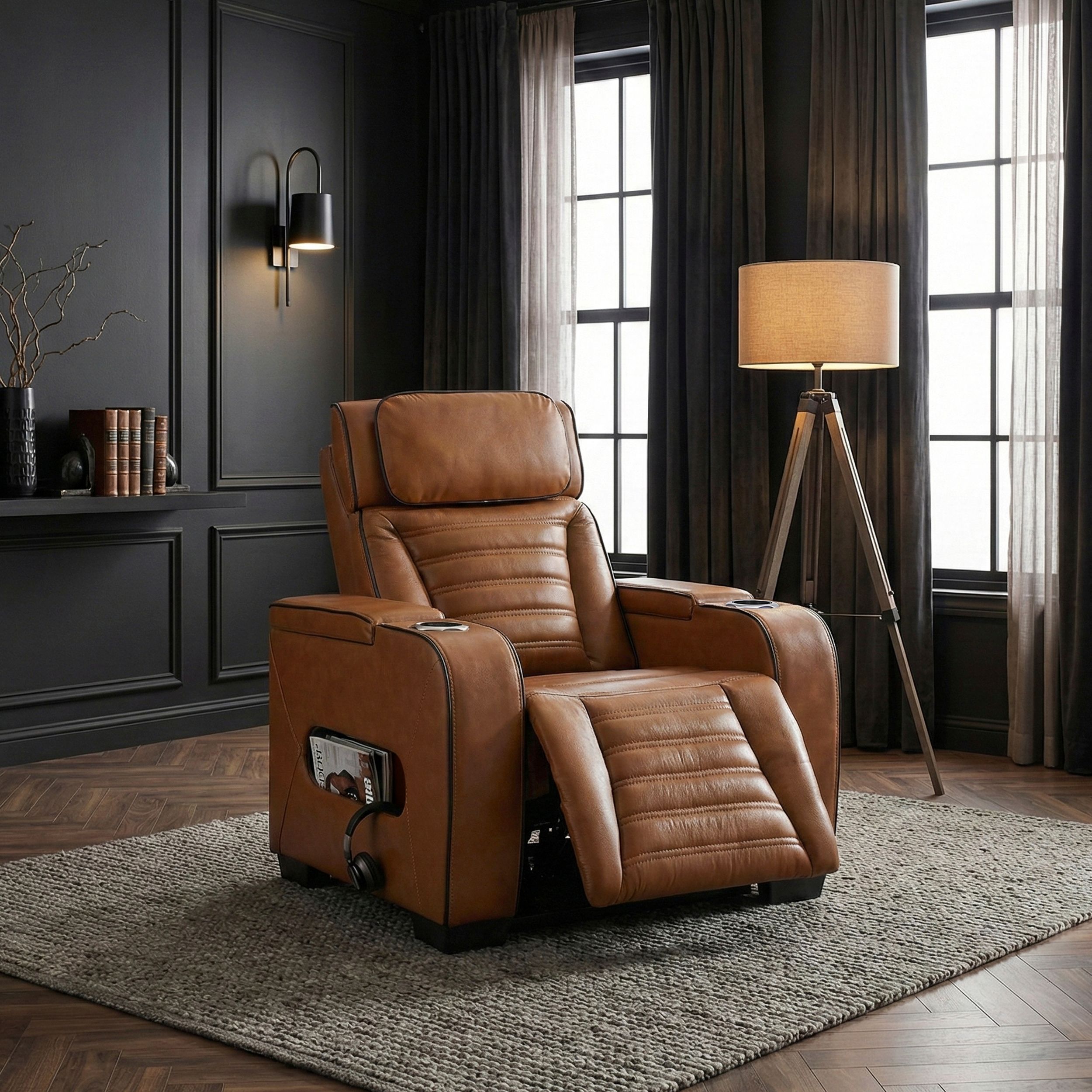 Cyber Leather Power Reclining Chair with LED Lighting & Air Massage