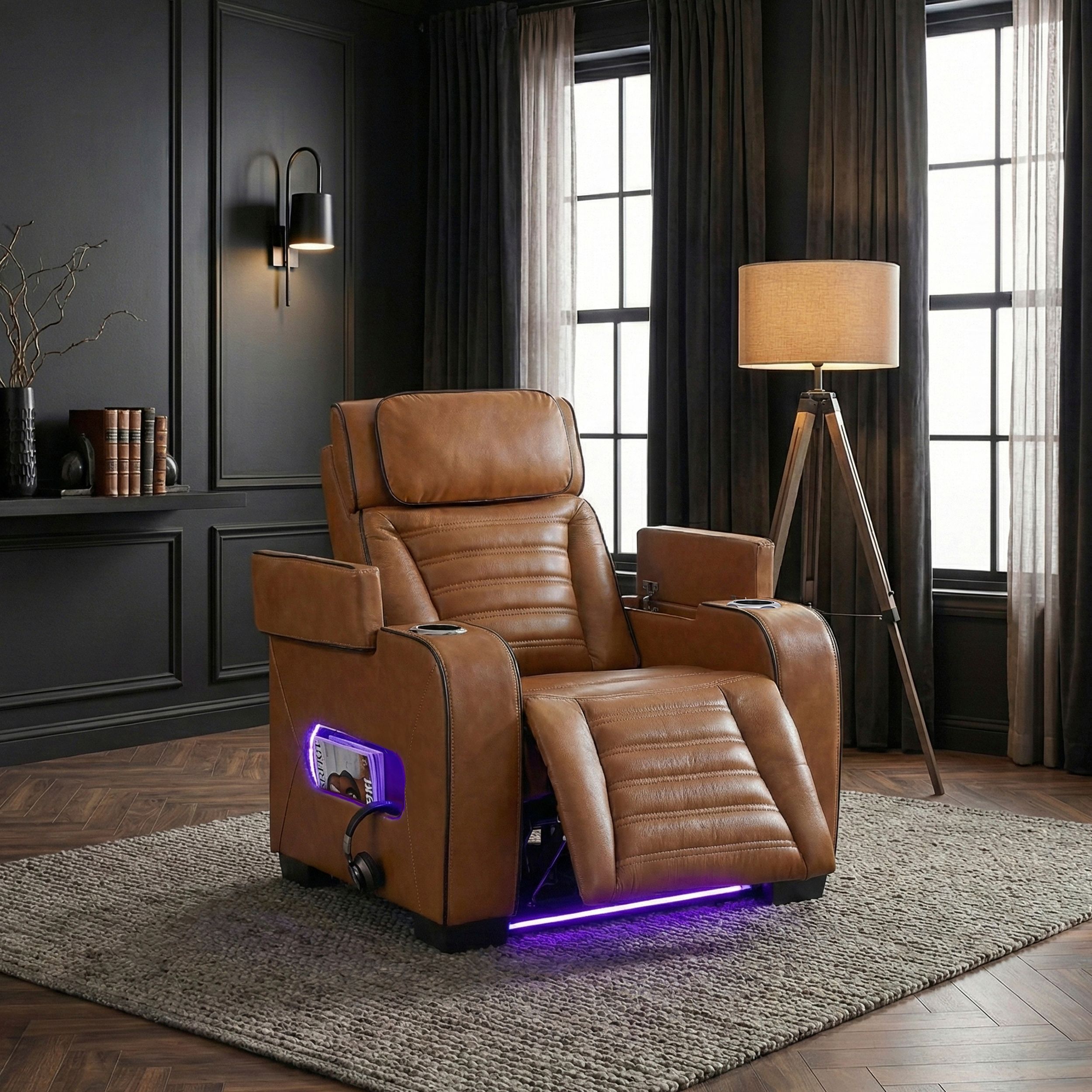 Cyber Leather Power Reclining Chair with LED Lighting & Air Massage