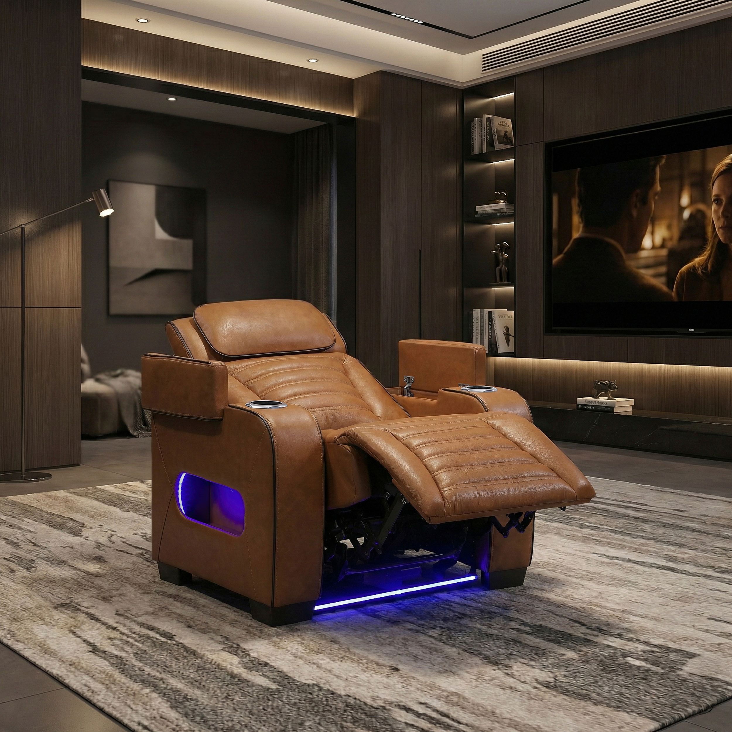 Cyber Leather Power Reclining Chair with LED Lighting & Air Massage
