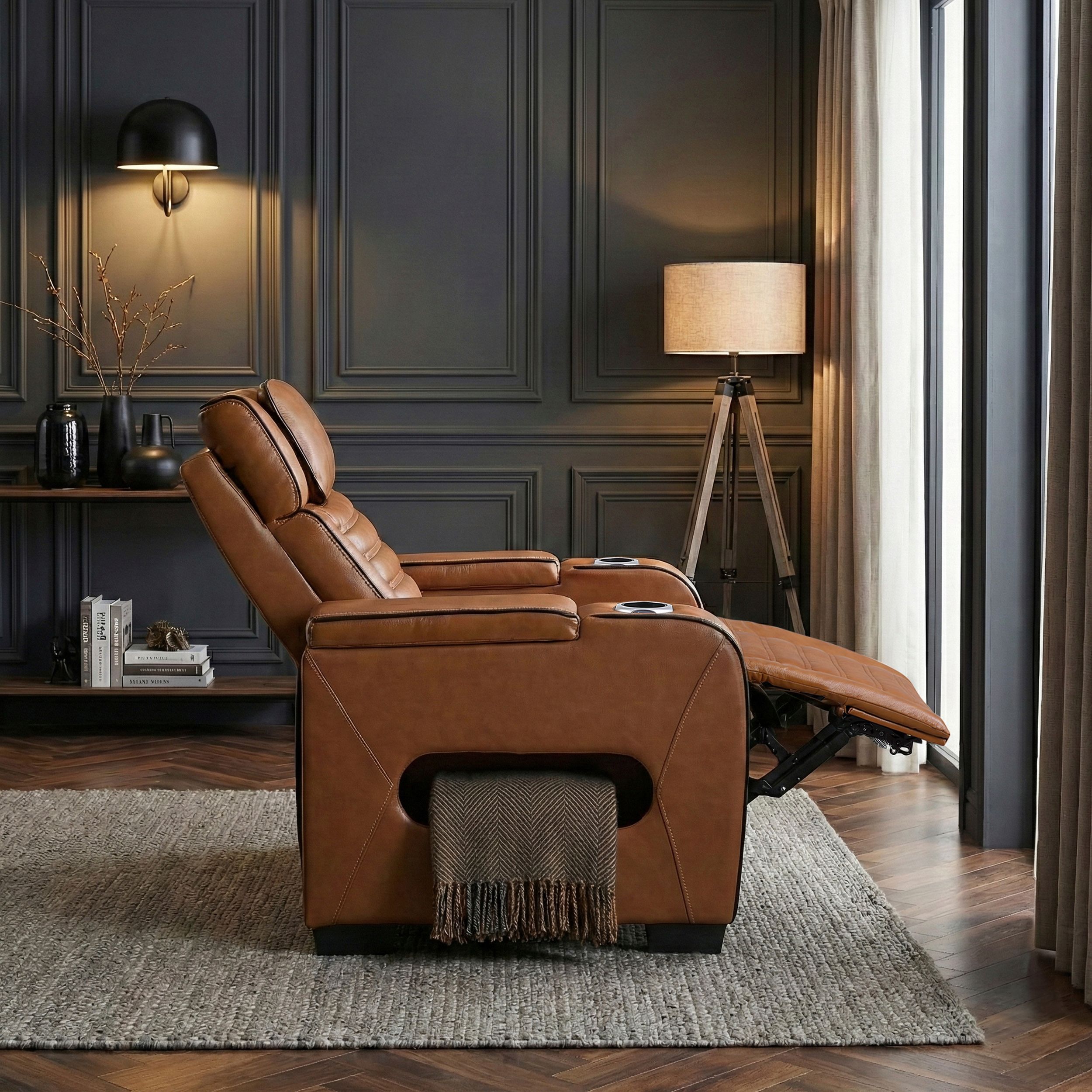 Cyber Leather Power Reclining Chair with LED Lighting & Air Massage