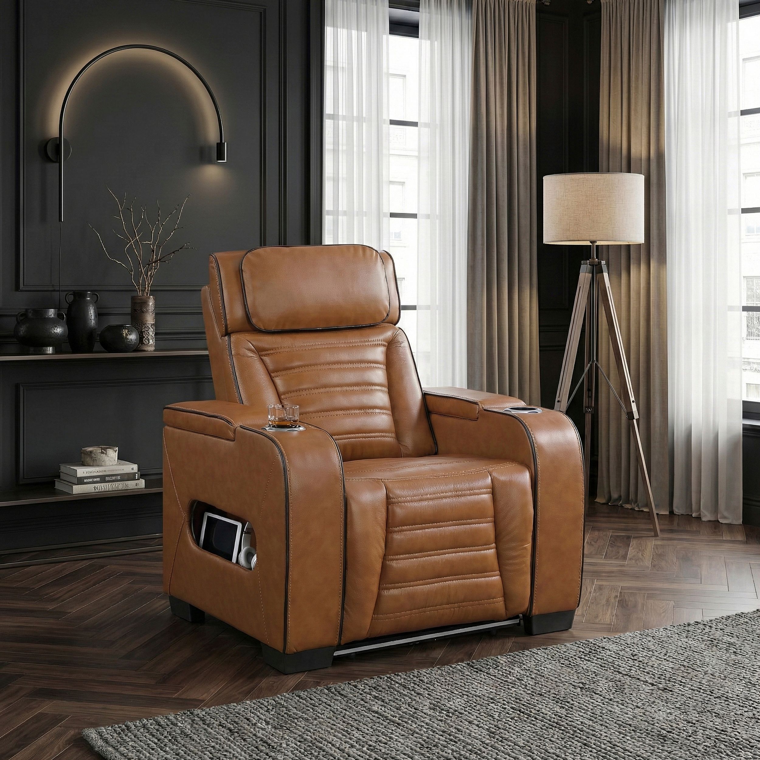 Cyber Leather Power Reclining Chair with LED Lighting & Air Massage