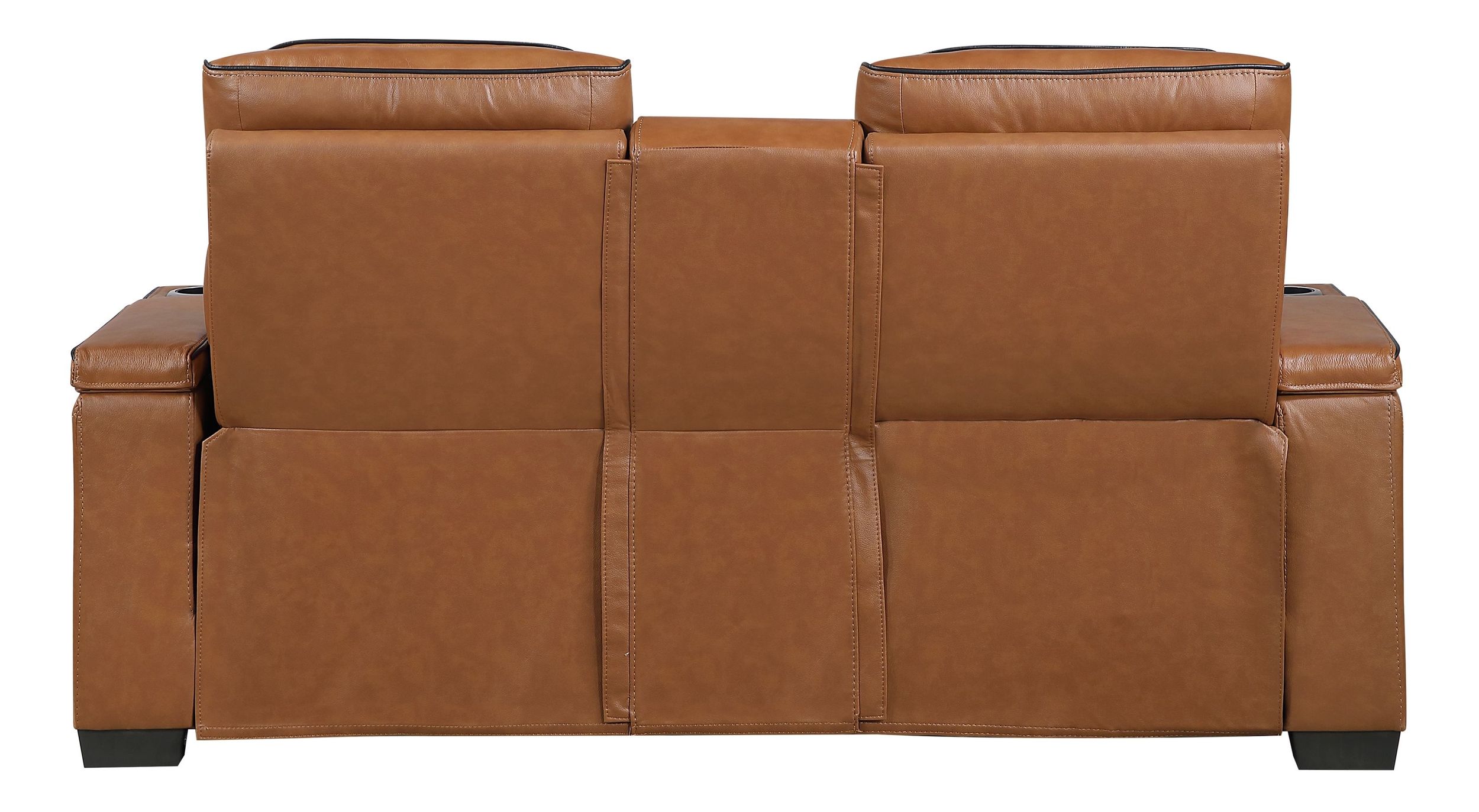 Cyber Leather Power Double Reclining Loveseat with Center Console, LED Lighting, Speakers & Air Massage