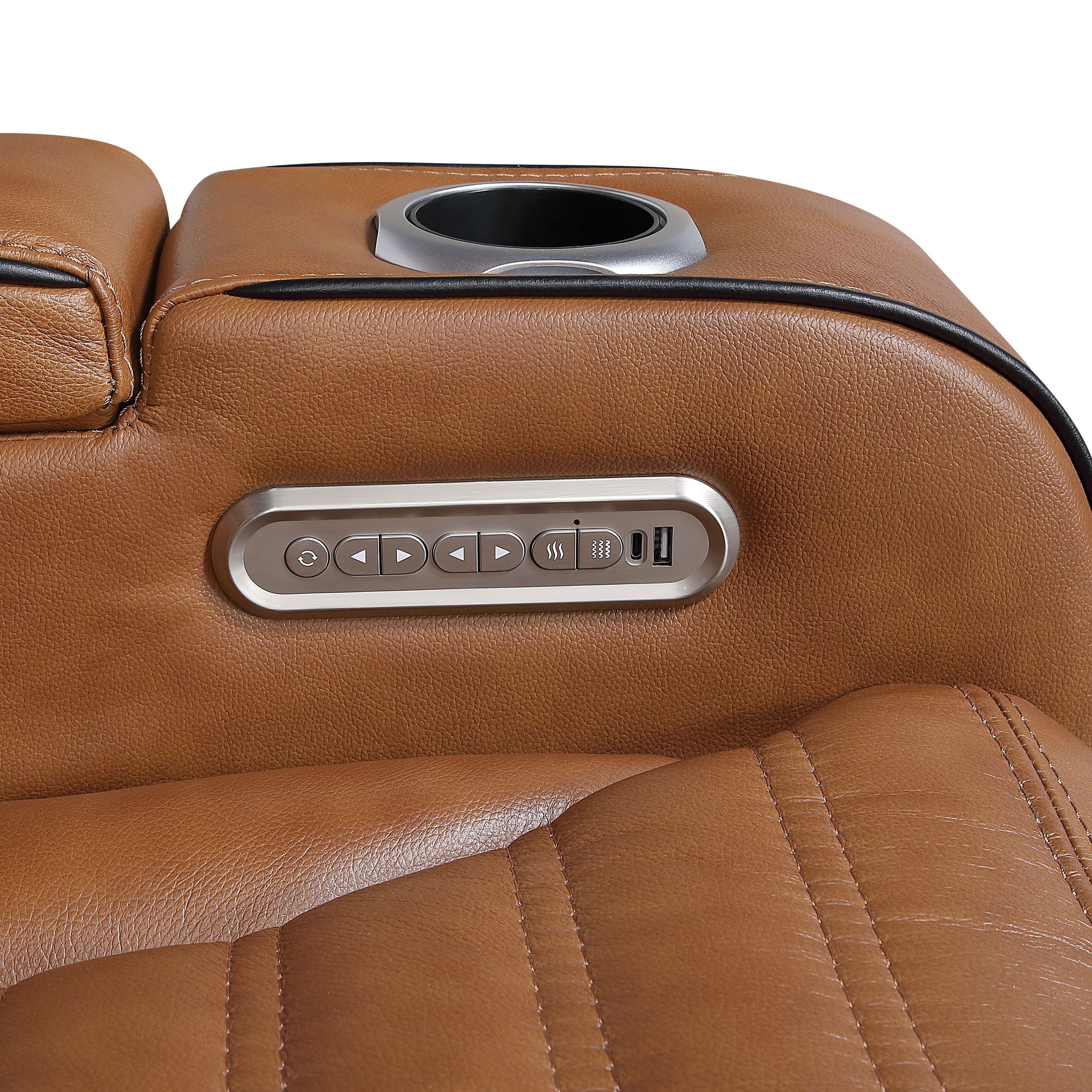 Cyber Leather Power Double Reclining Sofa with LED Lighting & Air Massage