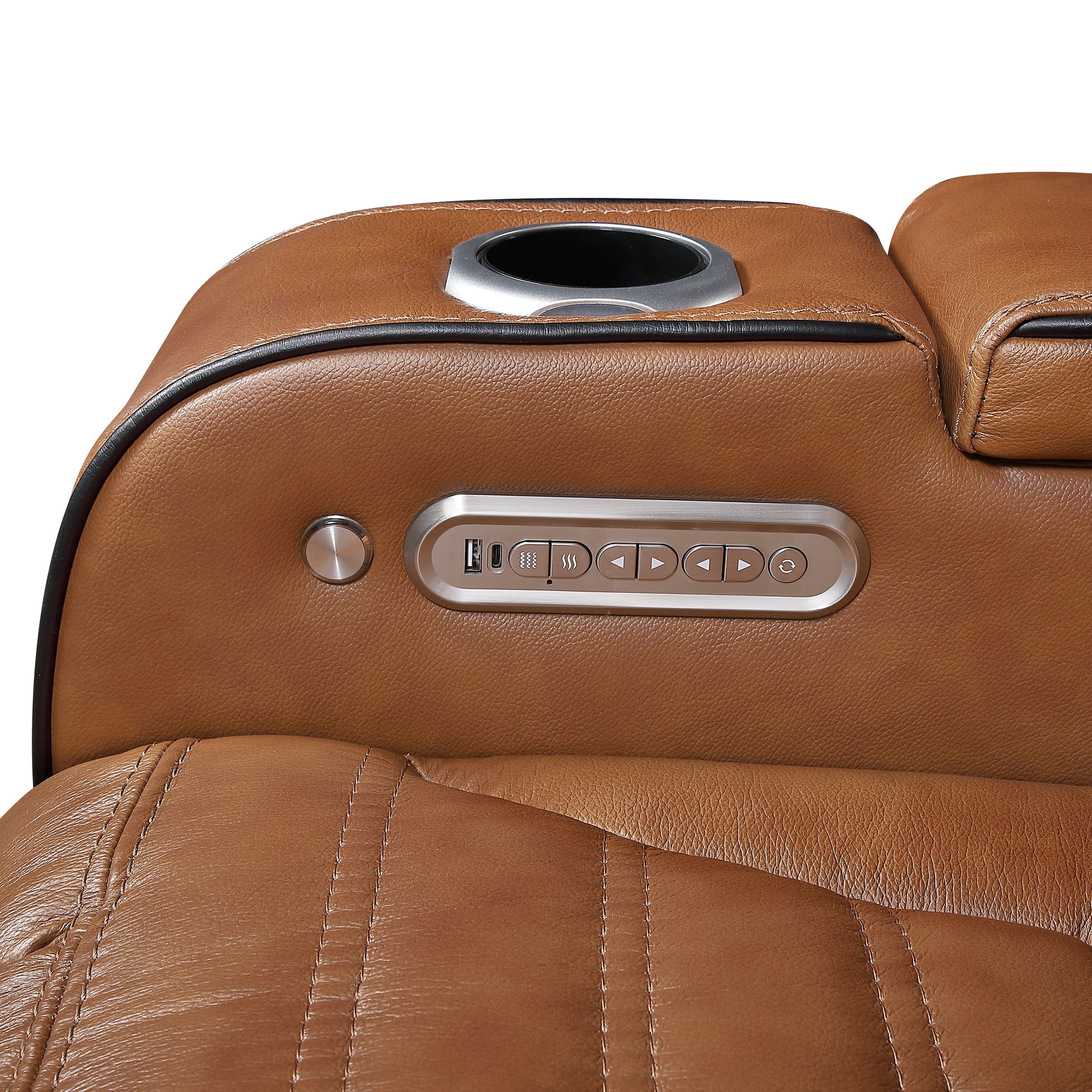 Cyber Leather Power Double Reclining Sofa with LED Lighting & Air Massage