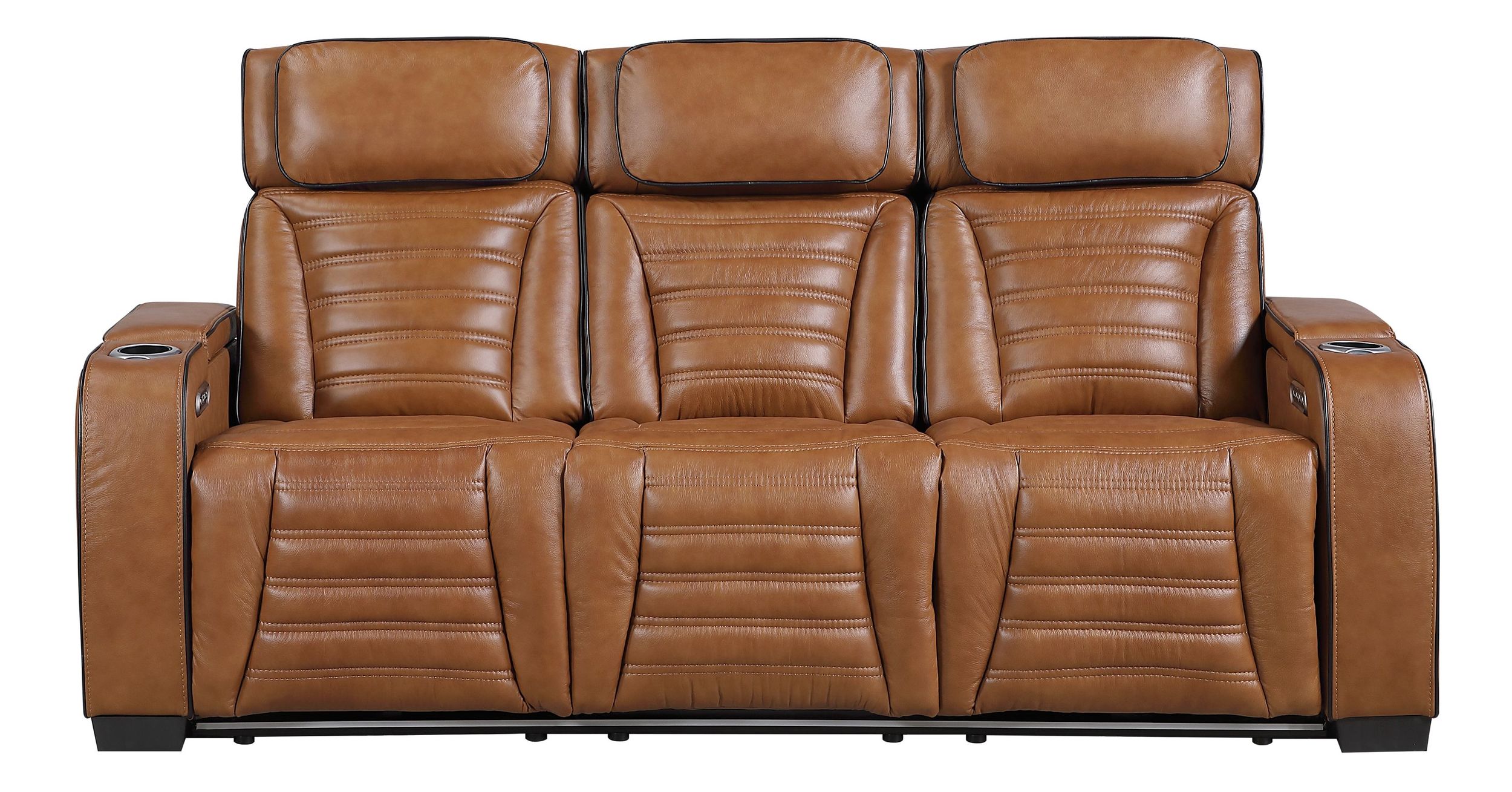 Cyber Leather Power Double Reclining Sofa with LED Lighting & Air Massage