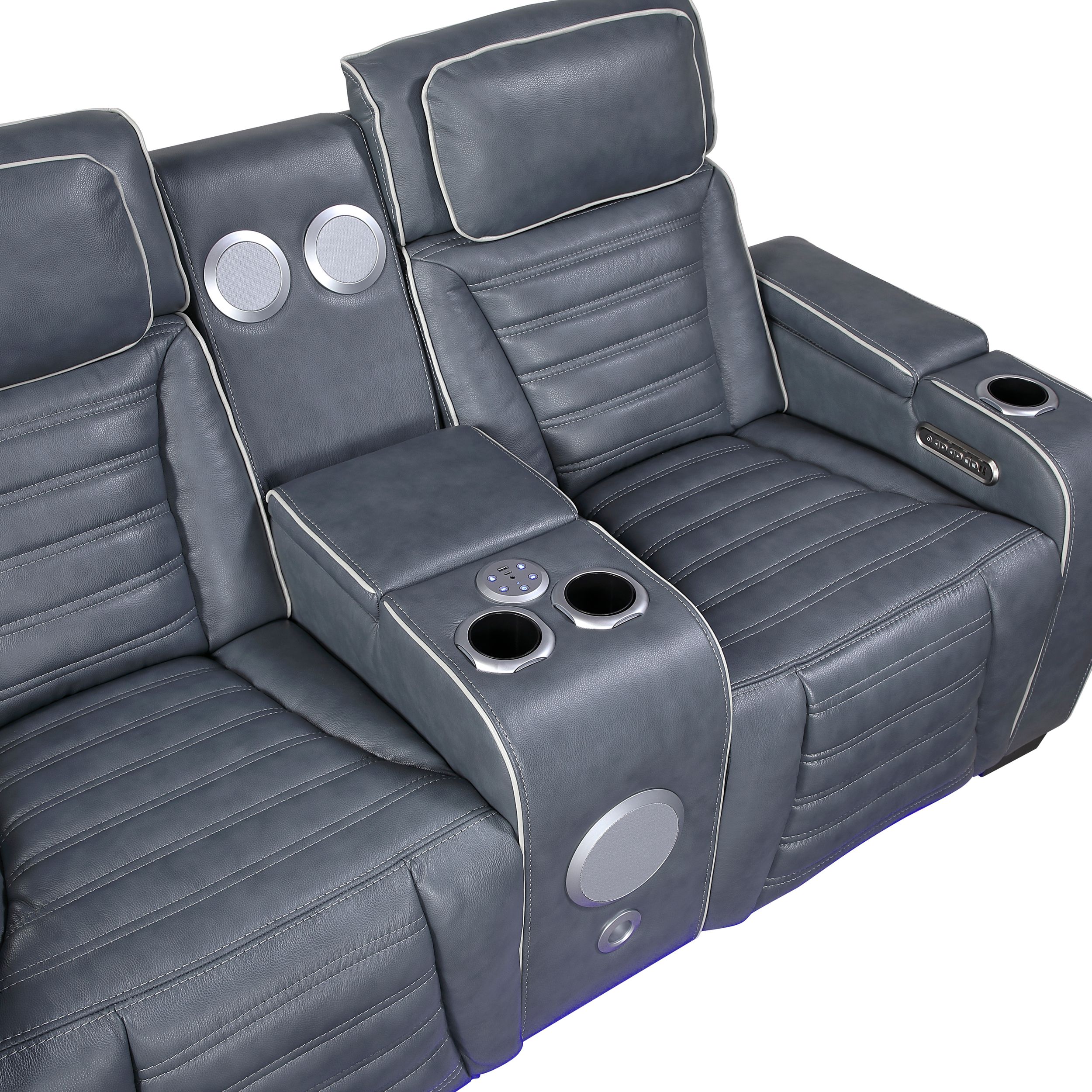 Cyber Leather Power Double Reclining Living Room Set with LED Lighting & Air Massage