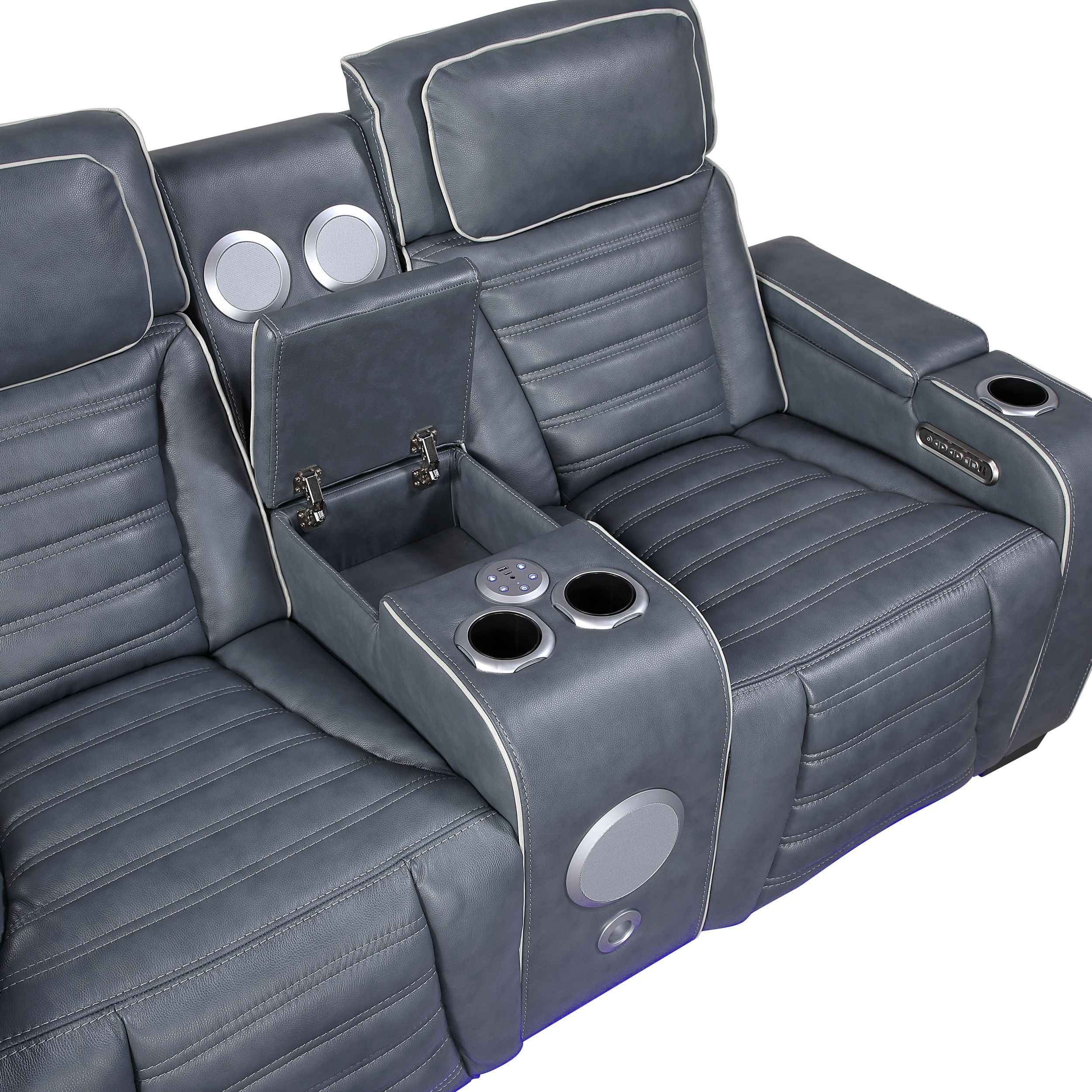 Cyber Leather Power Double Reclining Living Room Set with LED Lighting & Air Massage
