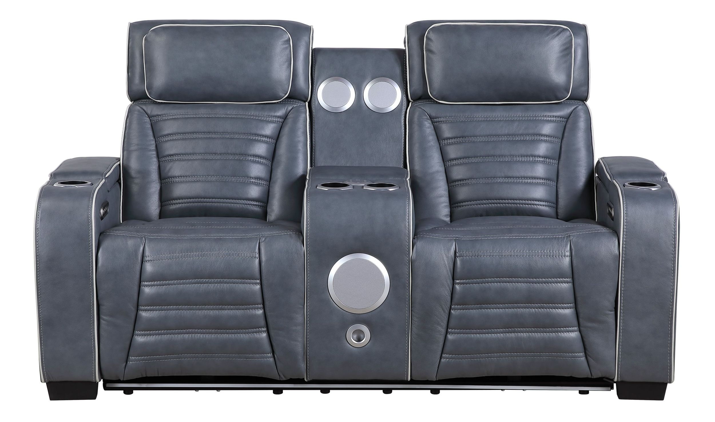 Cyber Leather Power Double Reclining Living Room Set with LED Lighting & Air Massage