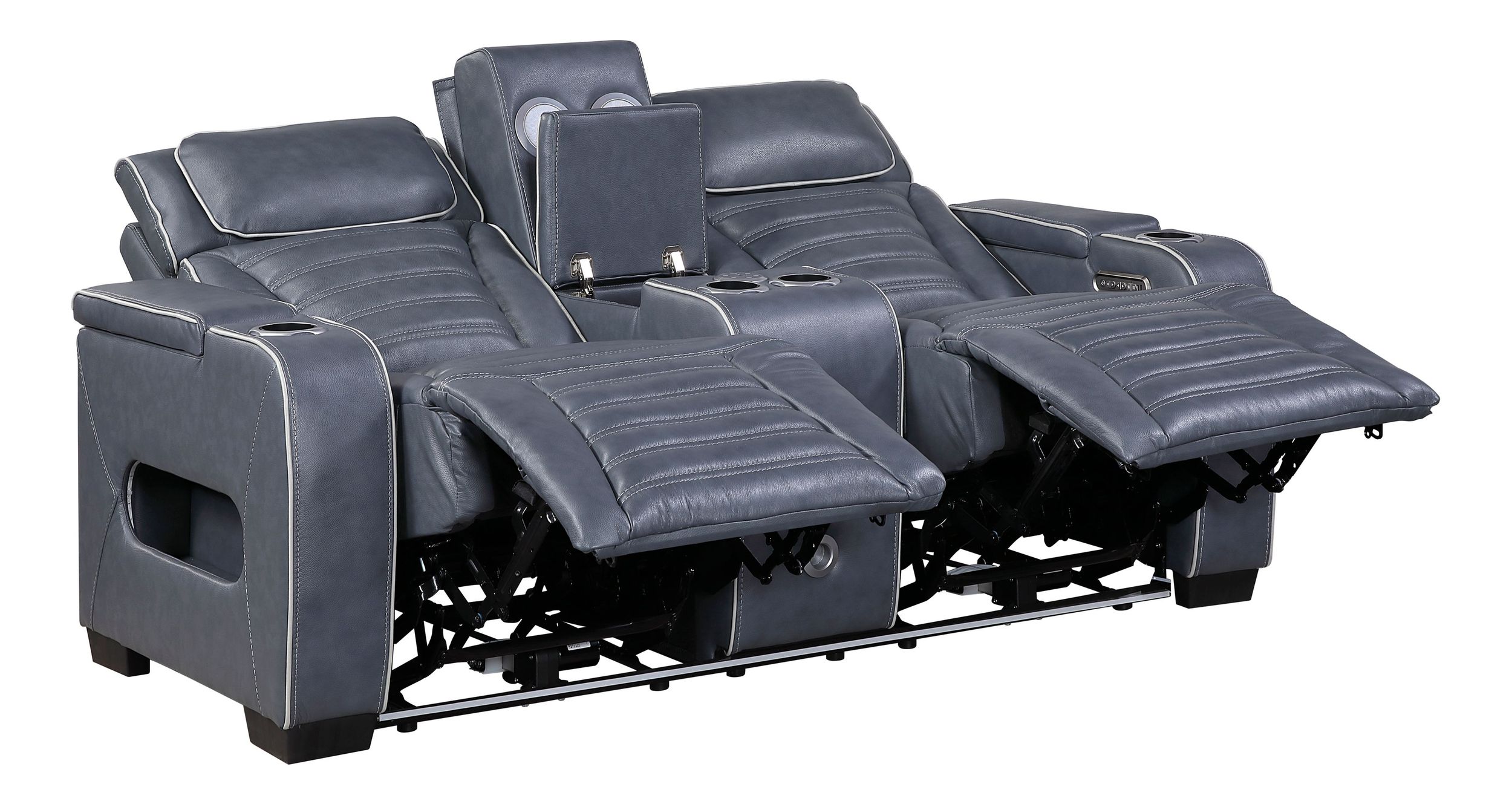 Cyber Leather Power Double Reclining Living Room Set with LED Lighting & Air Massage