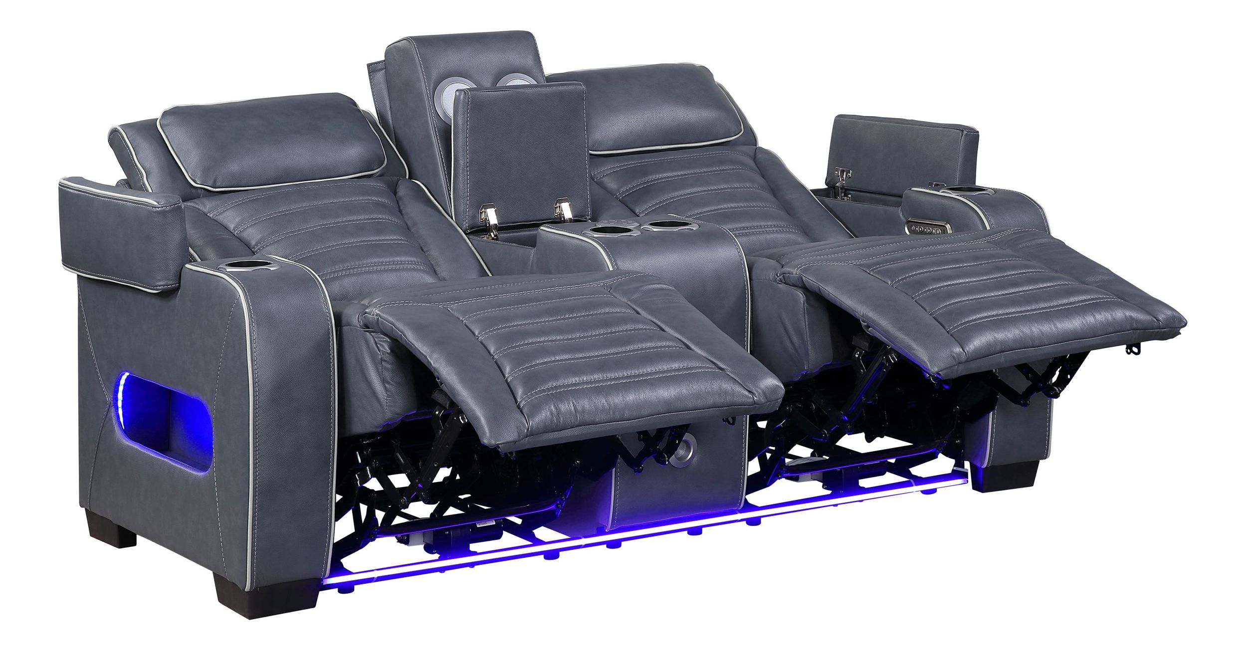 Cyber Leather Power Double Reclining Living Room Set with LED Lighting & Air Massage