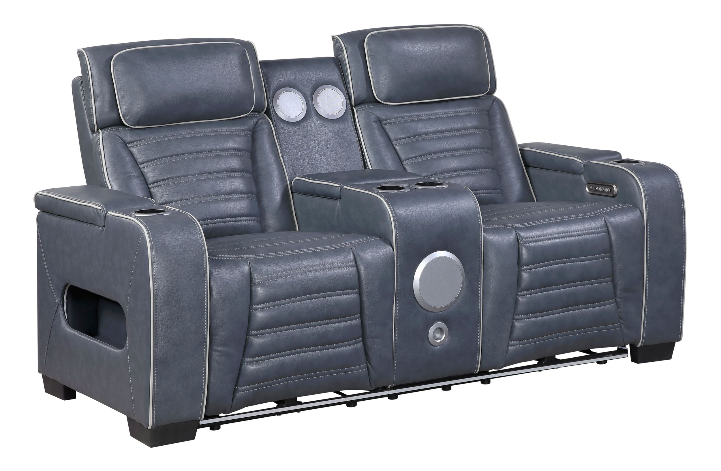 Cyber Leather Power Double Reclining Living Room Set with LED Lighting & Air Massage