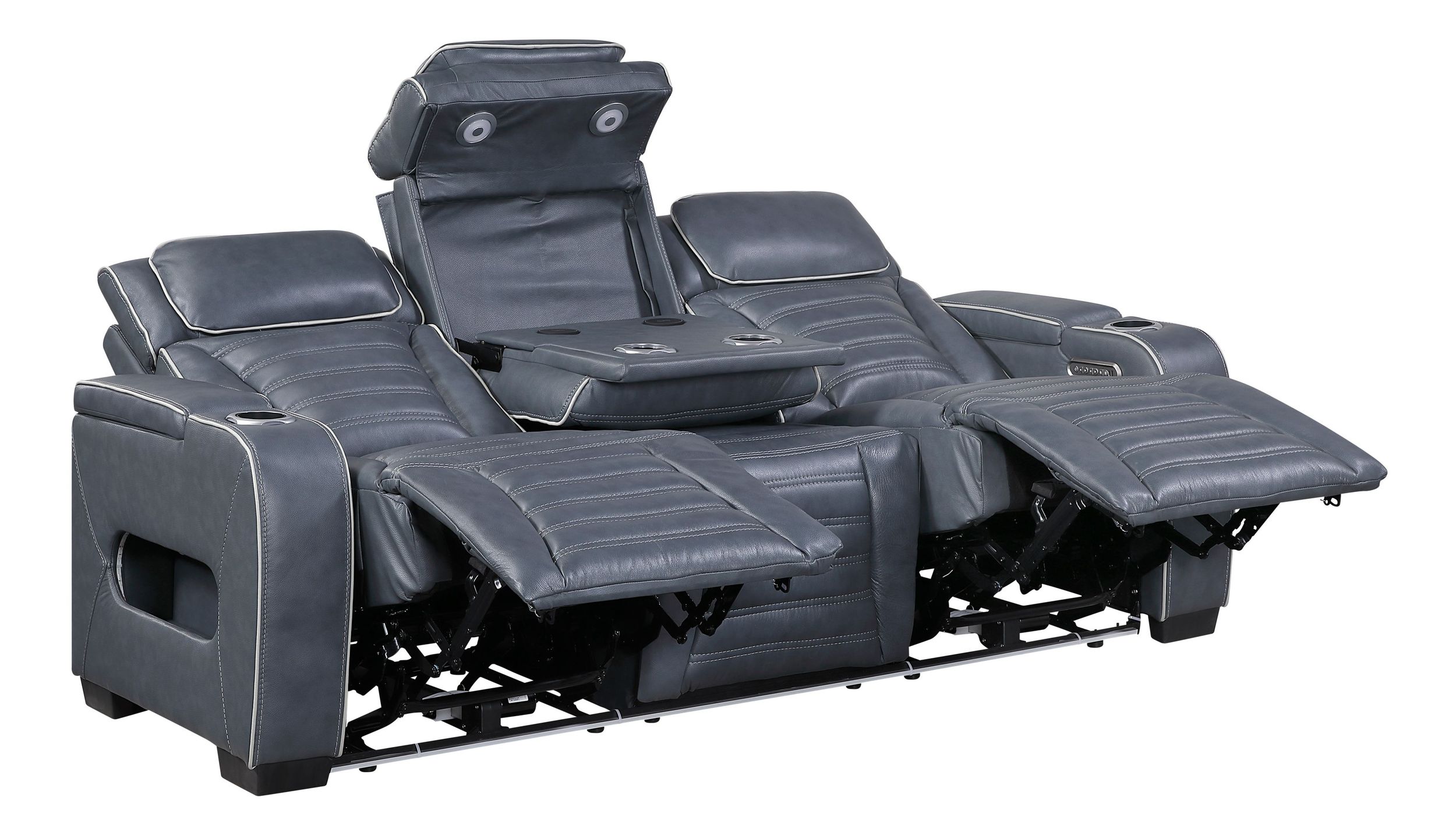 Cyber Leather Power Double Reclining Sofa with LED Lighting & Air Massage
