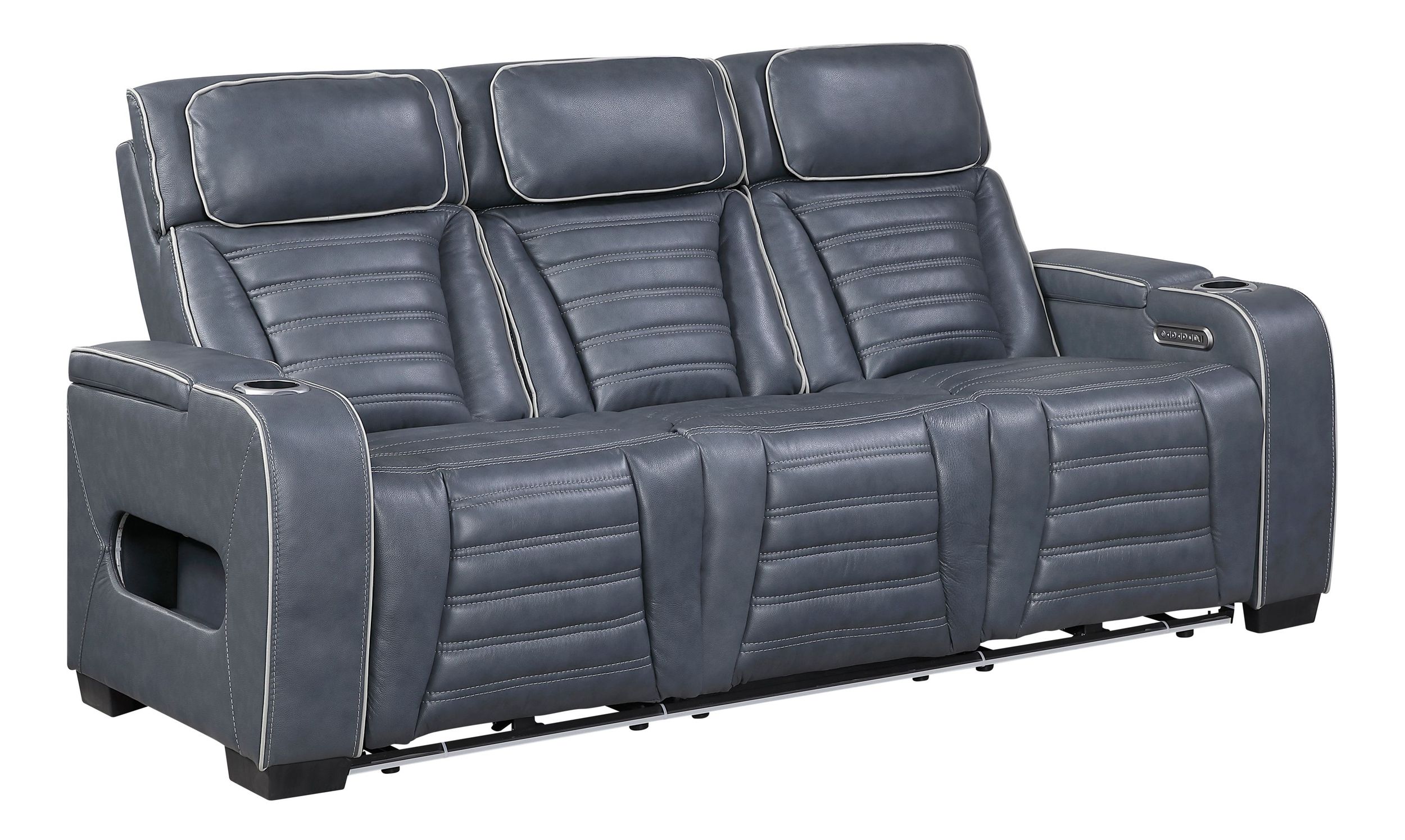 Cyber Leather Power Double Reclining Sofa with LED Lighting & Air Massage