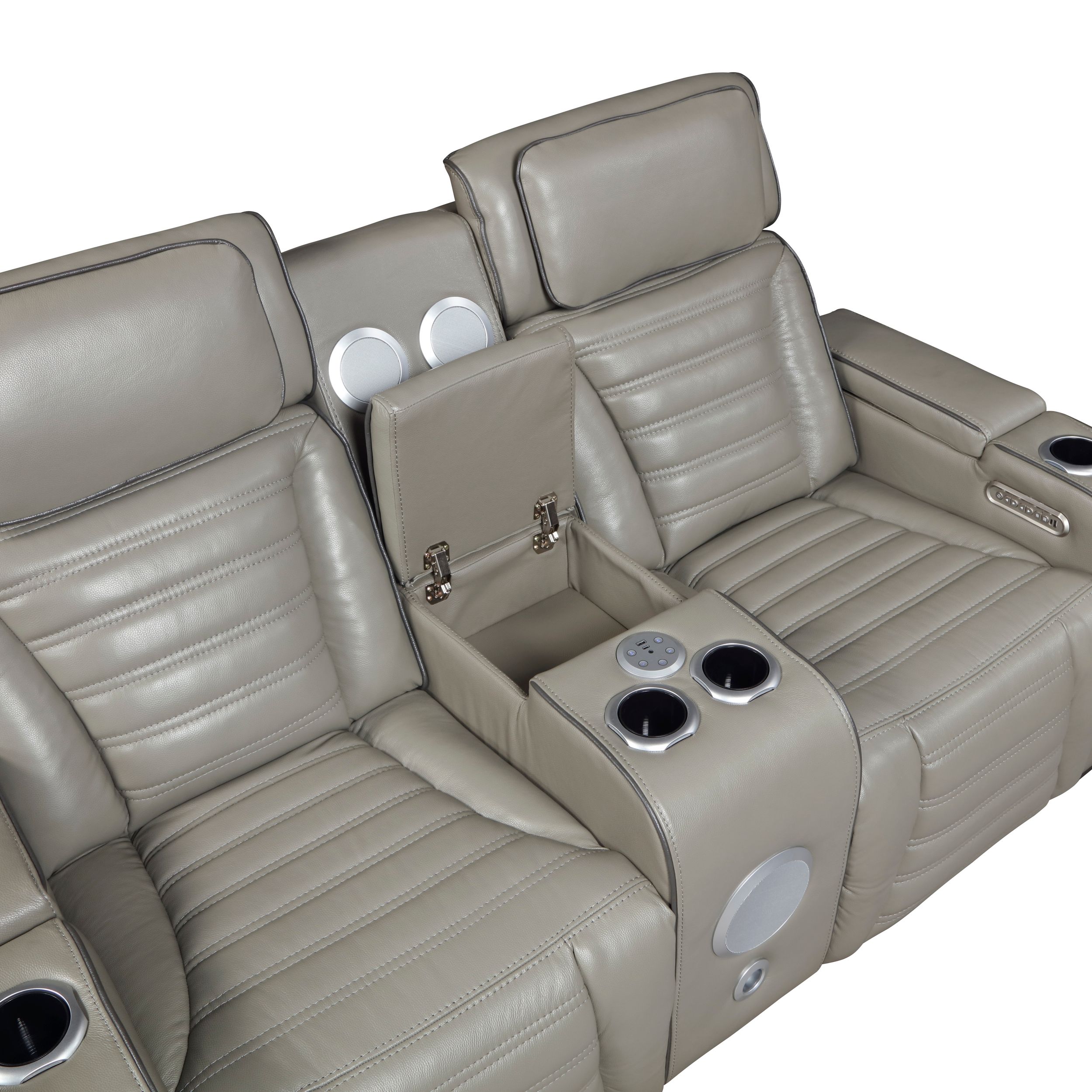 Cyber Leather Power Double Reclining Living Room Set with LED Lighting & Air Massage