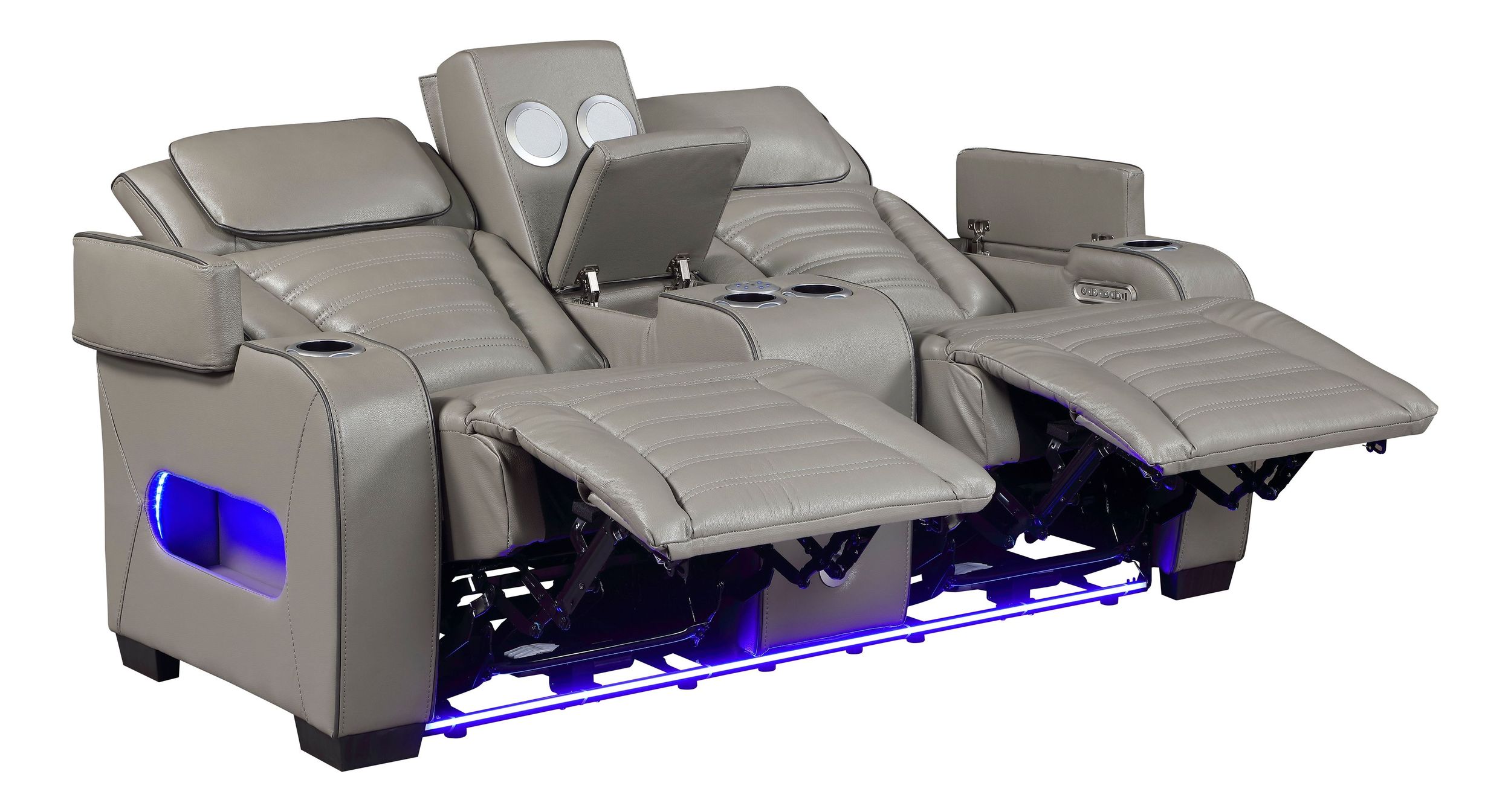 Cyber Leather Power Double Reclining Living Room Set with LED Lighting & Air Massage