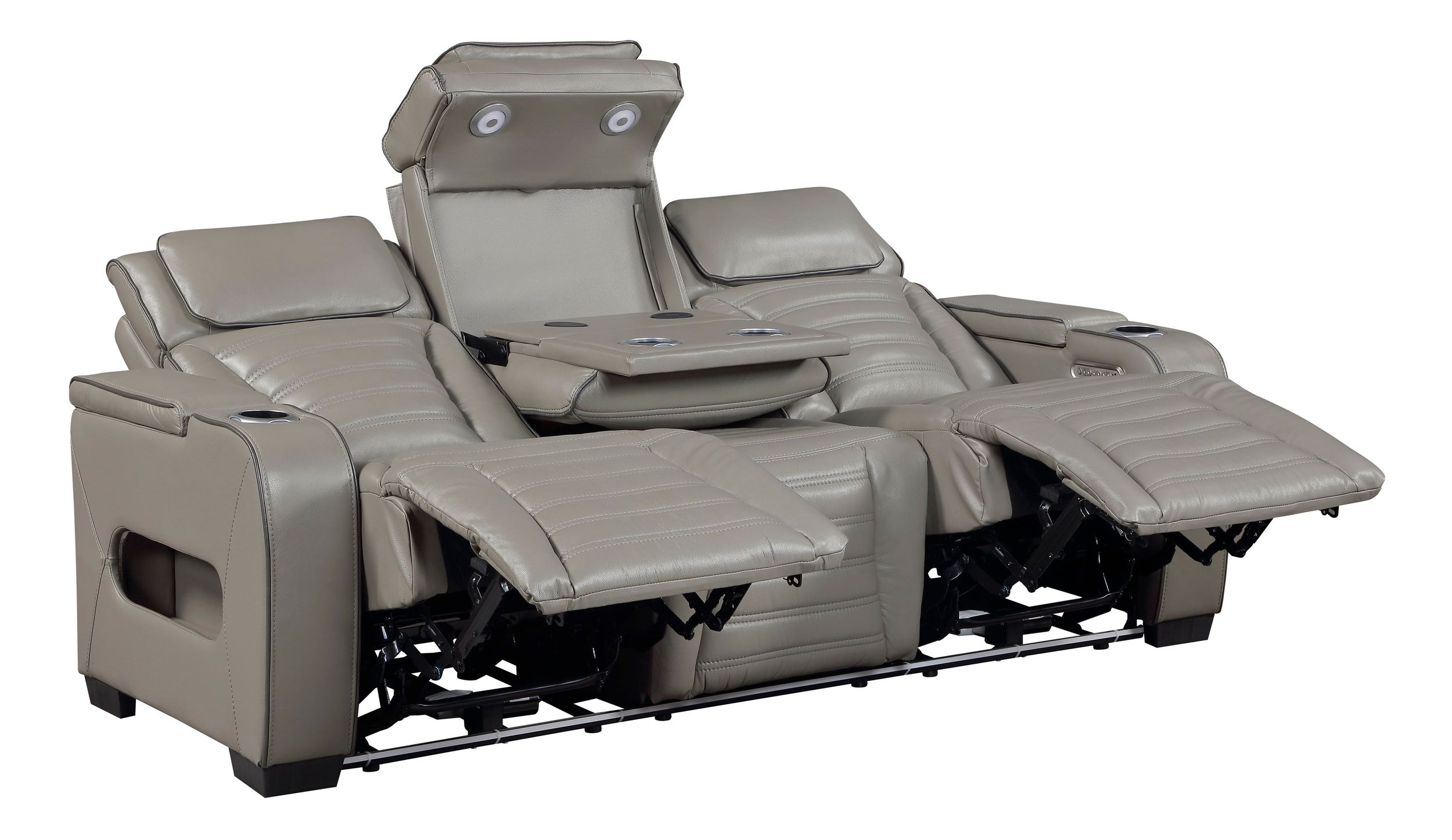 Cyber Leather Power Double Reclining Living Room Set with LED Lighting & Air Massage