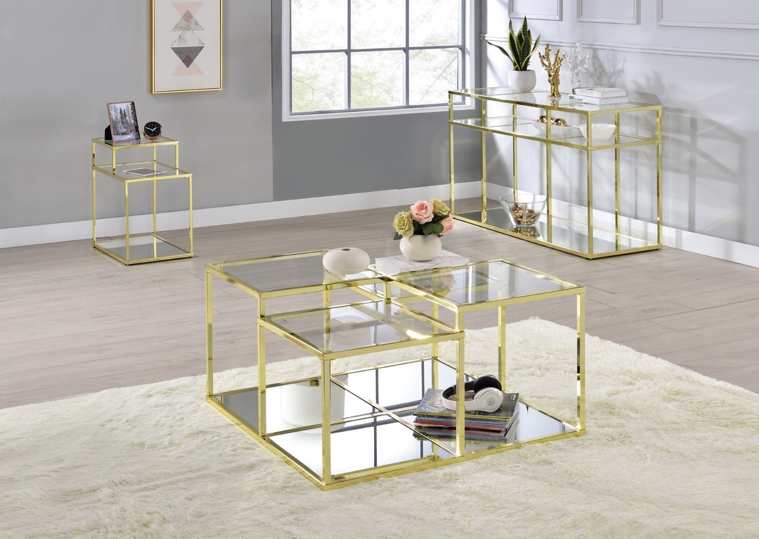 Uchenna Glass/Metal Square Coffee Table
