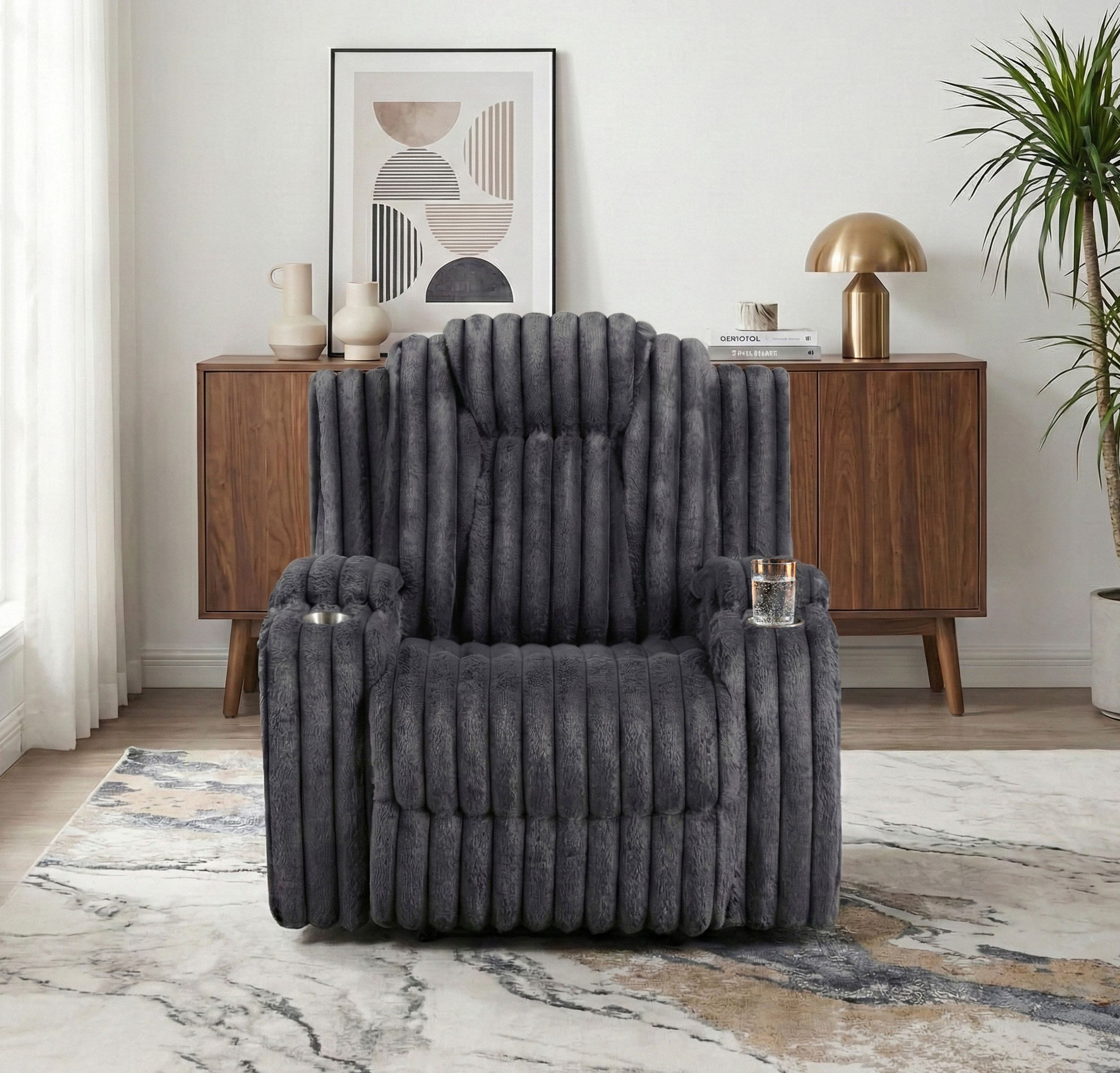 Phyllis Corduroy Reclining Chair with Cup Holders