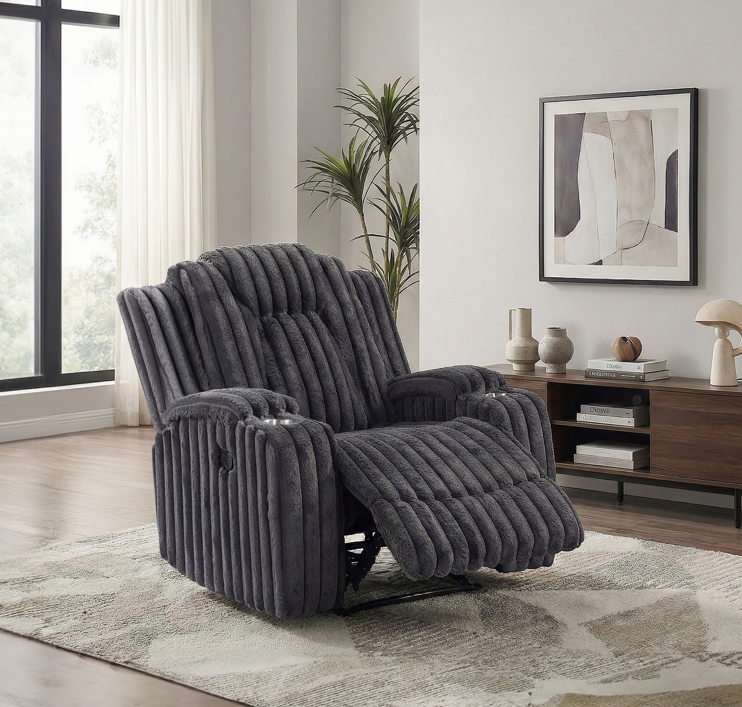 Phyllis Corduroy Reclining Chair with Cup Holders