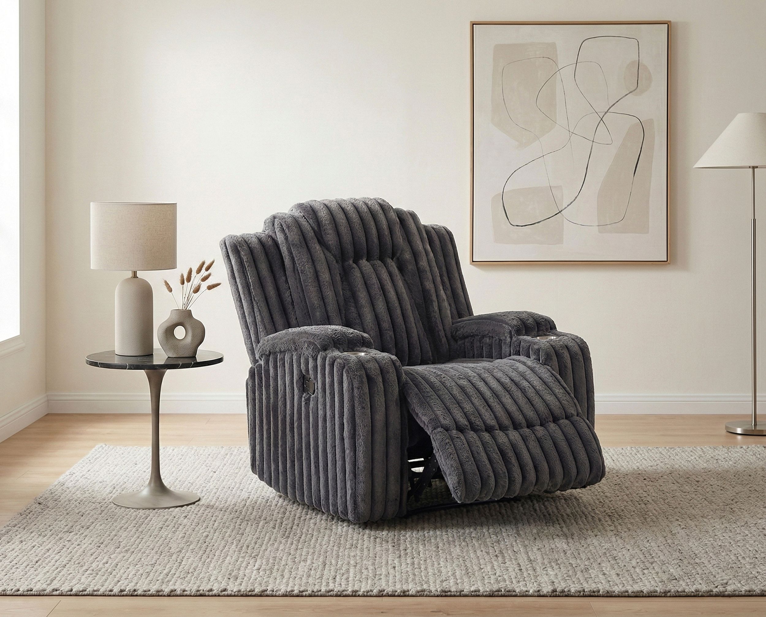 Phyllis Corduroy Reclining Chair with Cup Holders